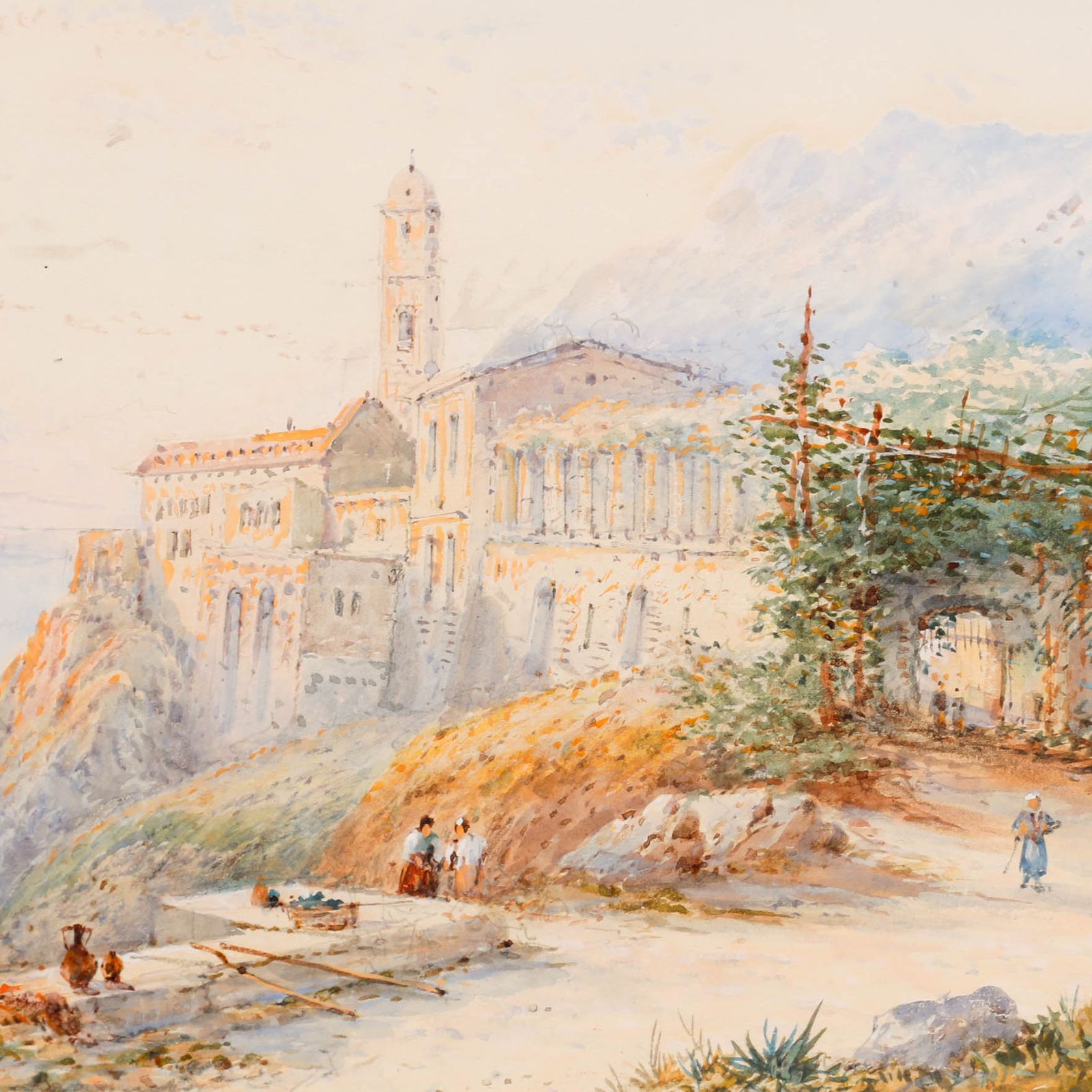 Edwin St John (1878 1961) Watercolour, Church On The Mediterranean Coast photo Art