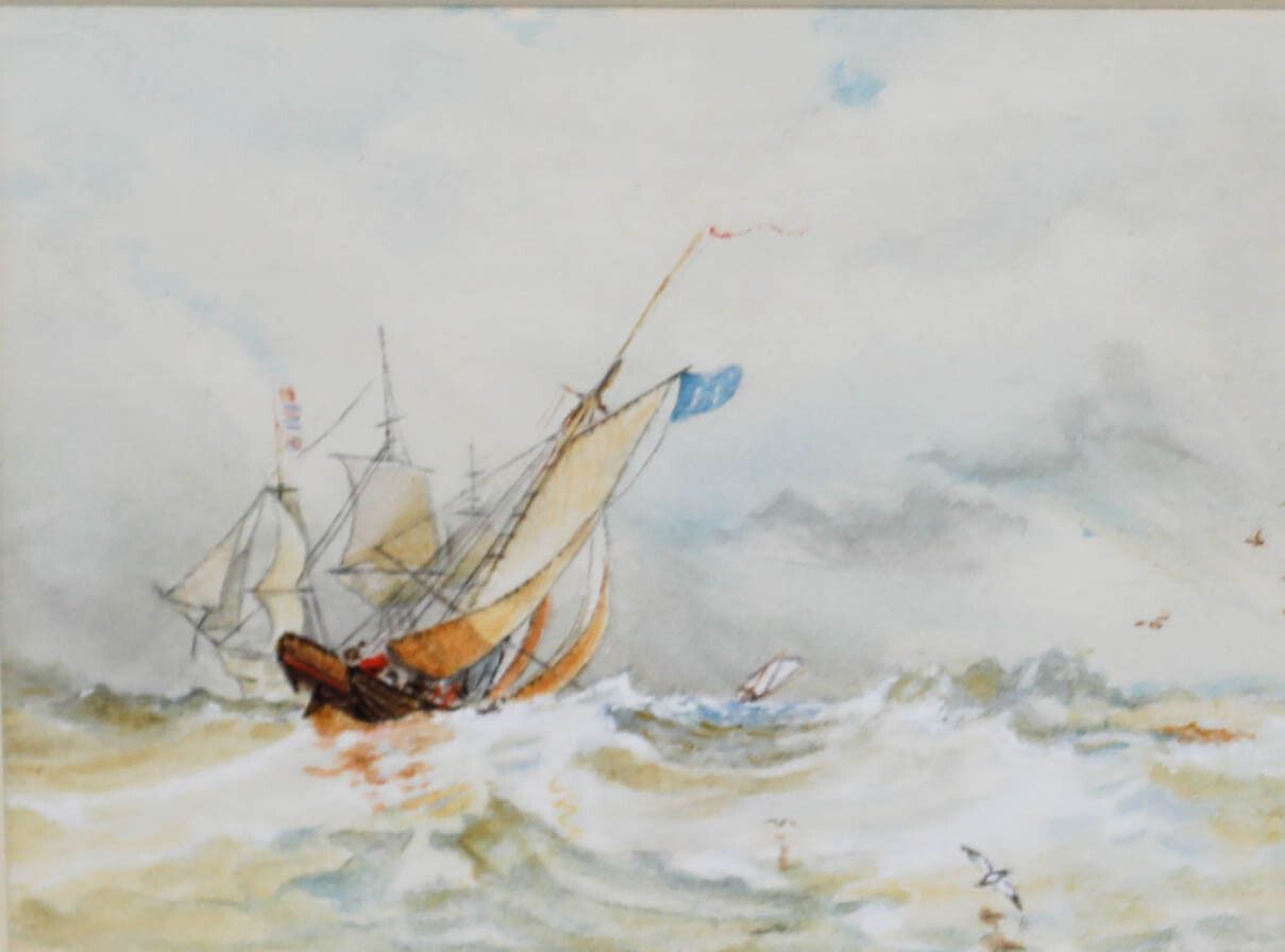 Framed Late 19th Century Watercolour Dutch Ships In Choppy Waters photo furniture