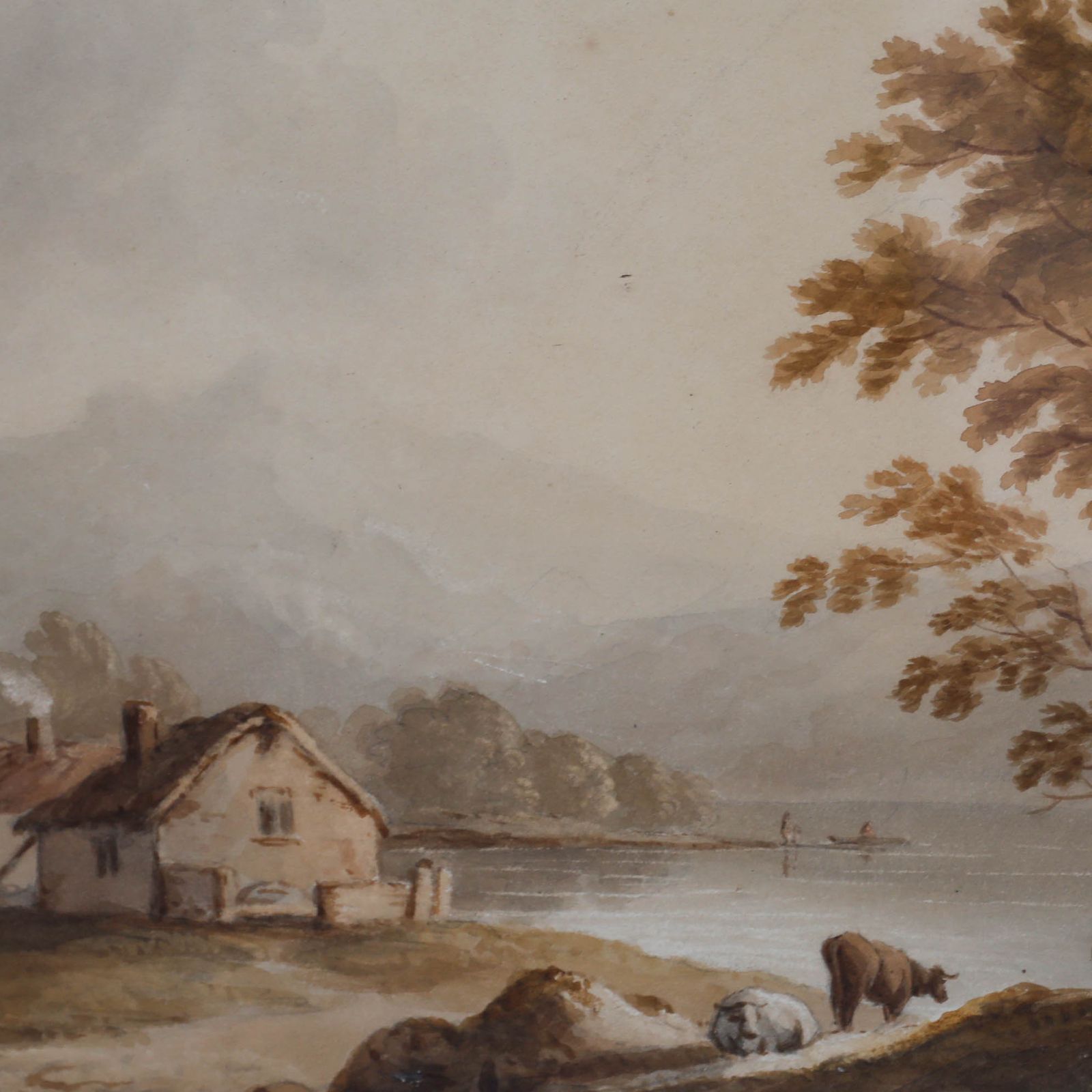 Framed Early 19th Century Watercolour Landscape With Cottage Dwellings photo Art