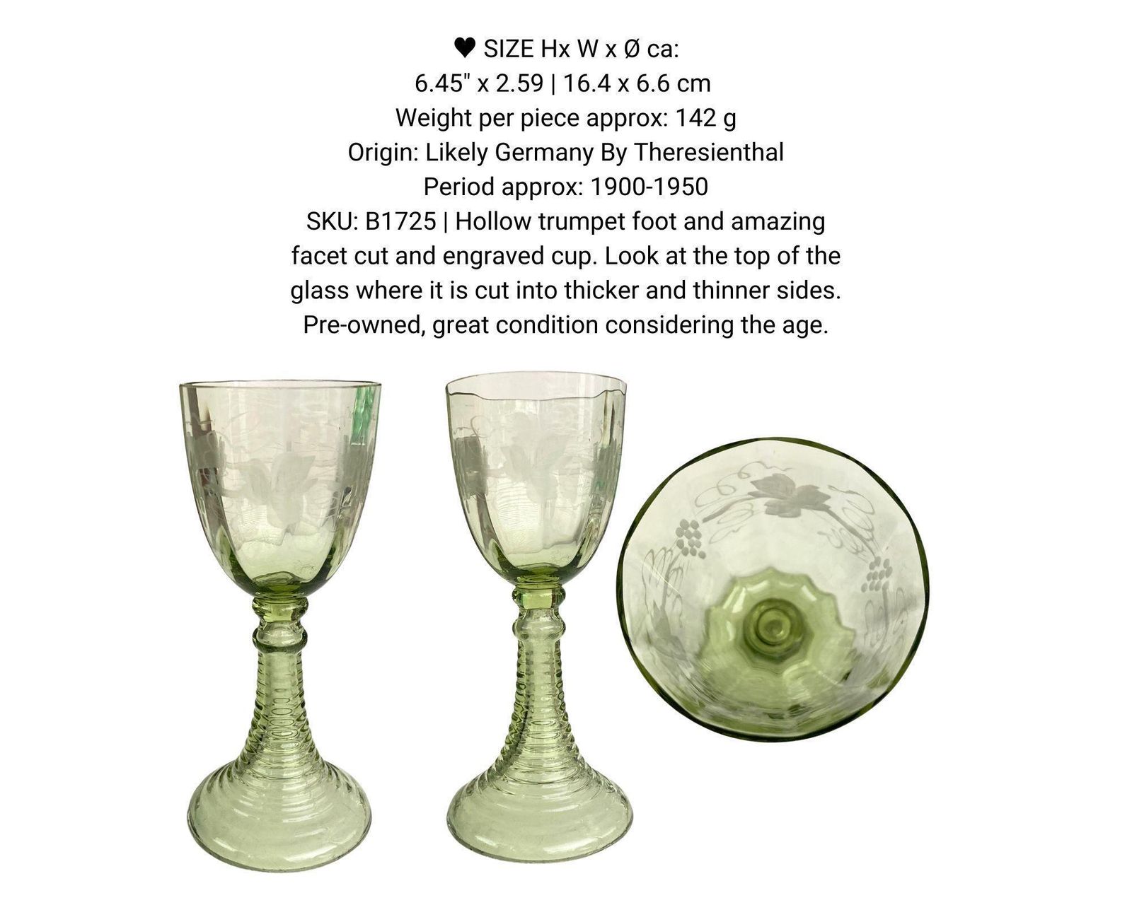 Antique Wine Glasses Hollow Stem | 5pcs | Antique Engraved Crystal photo buy