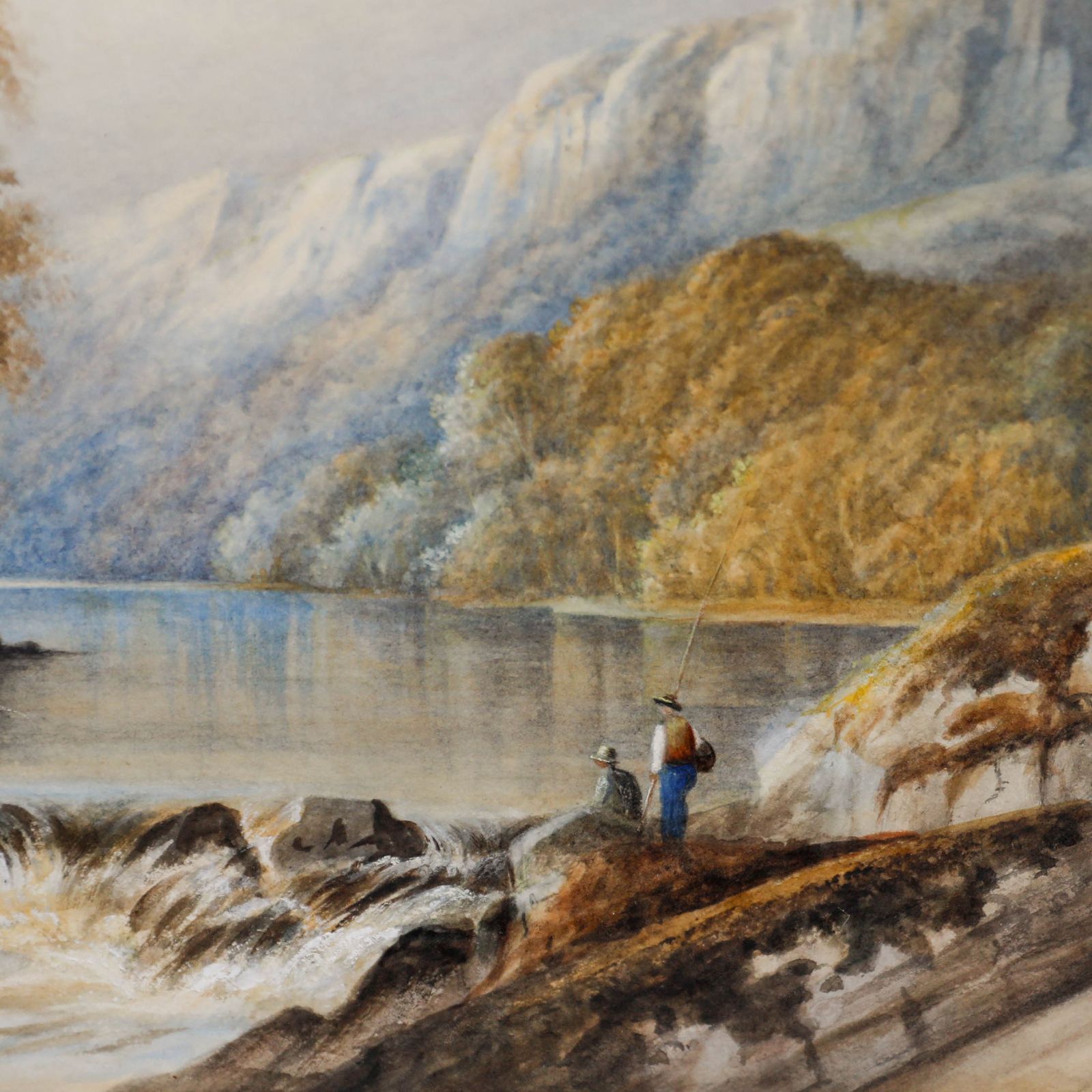 Attrib. Cornelius Pearson (1805 1891) Watercolour, Two Fishermen By A Weir photo 189.0