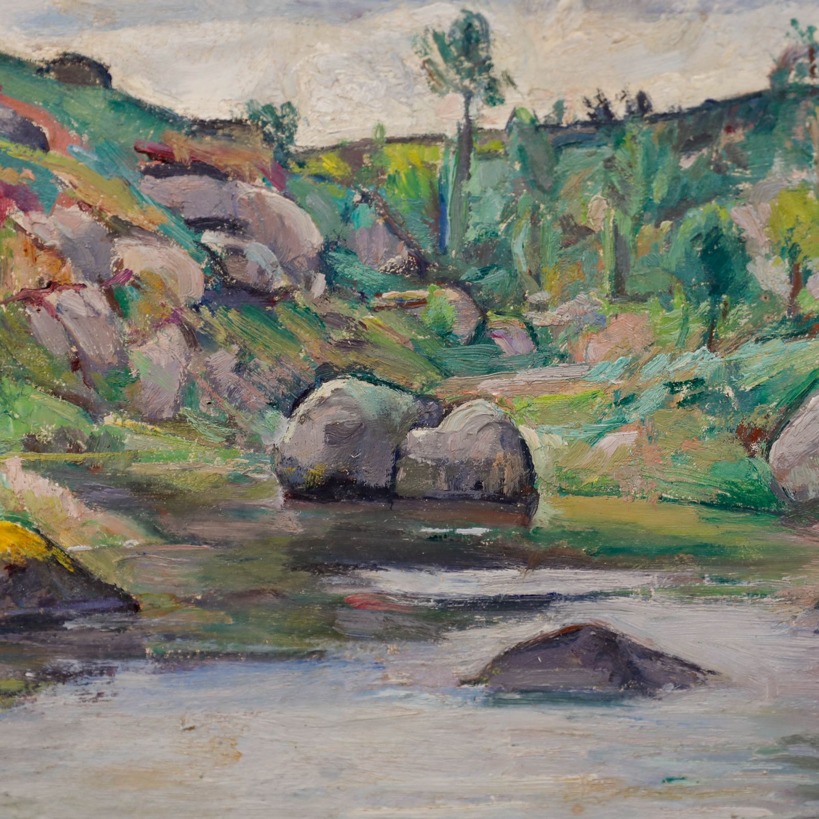 Andre Leon Vivrel (1886 1976) Mid 20th Century Oil, River Bend photo Art