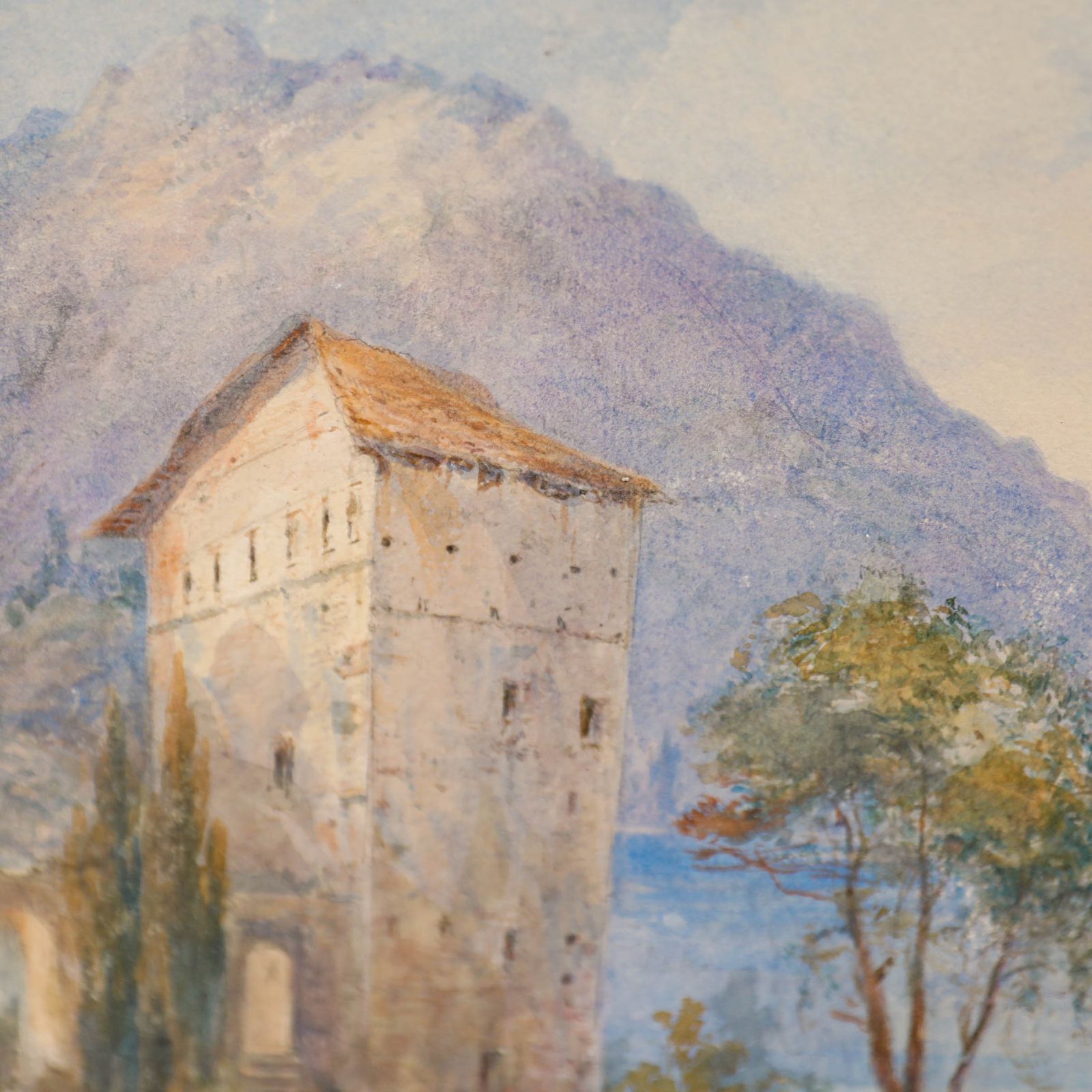 Italian School Early 20th Century Watercolour Lakeside View photo Art