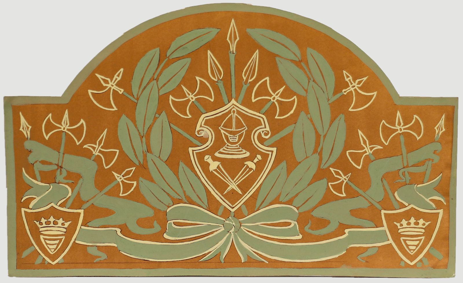William Henry Ladd Early 20th Century Watercolour, Armoury Crest Panel Design