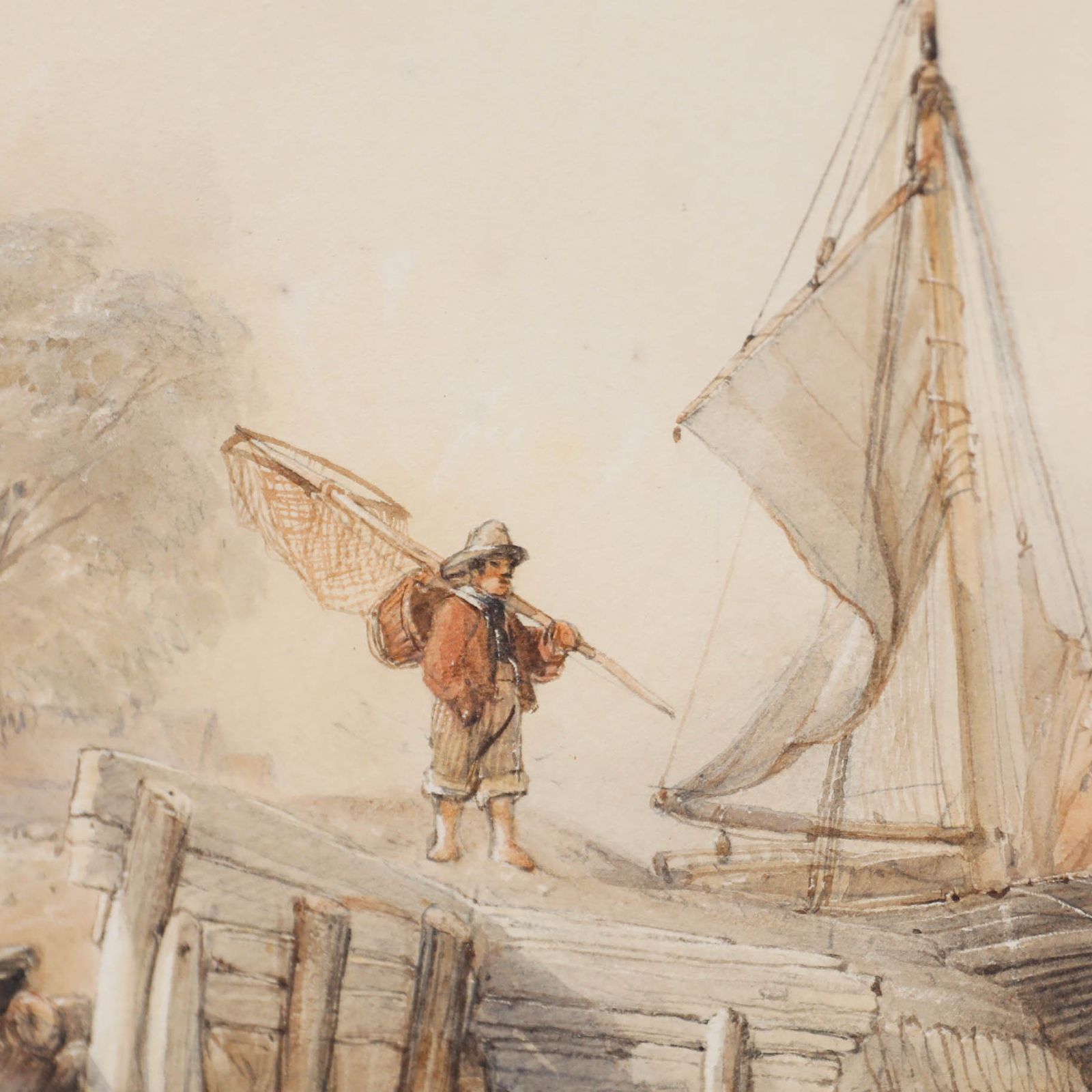 Thomas Sewell Robins (1810 1880) Framed Watercolour, Hauling In The Nets photo Art