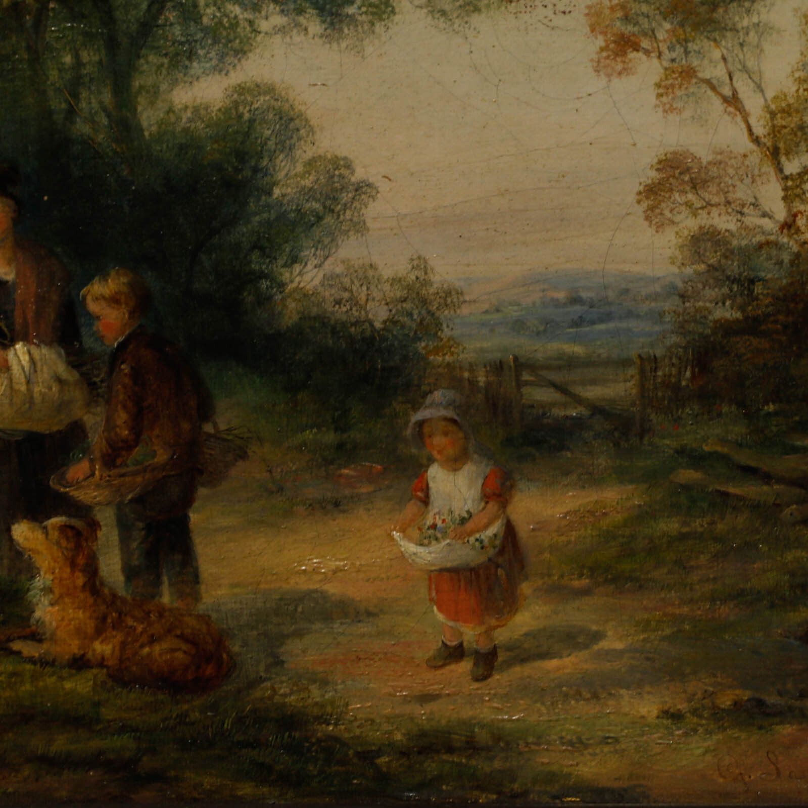 Georgina Lara (Fl.1840 1880) Framed 19th Century Oil, The Faggot Gatherers photo Art