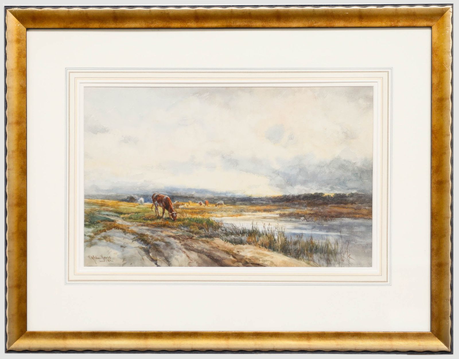 Robert William Arthur Rouse (1883 1927) Watercolour, Cattle By The River