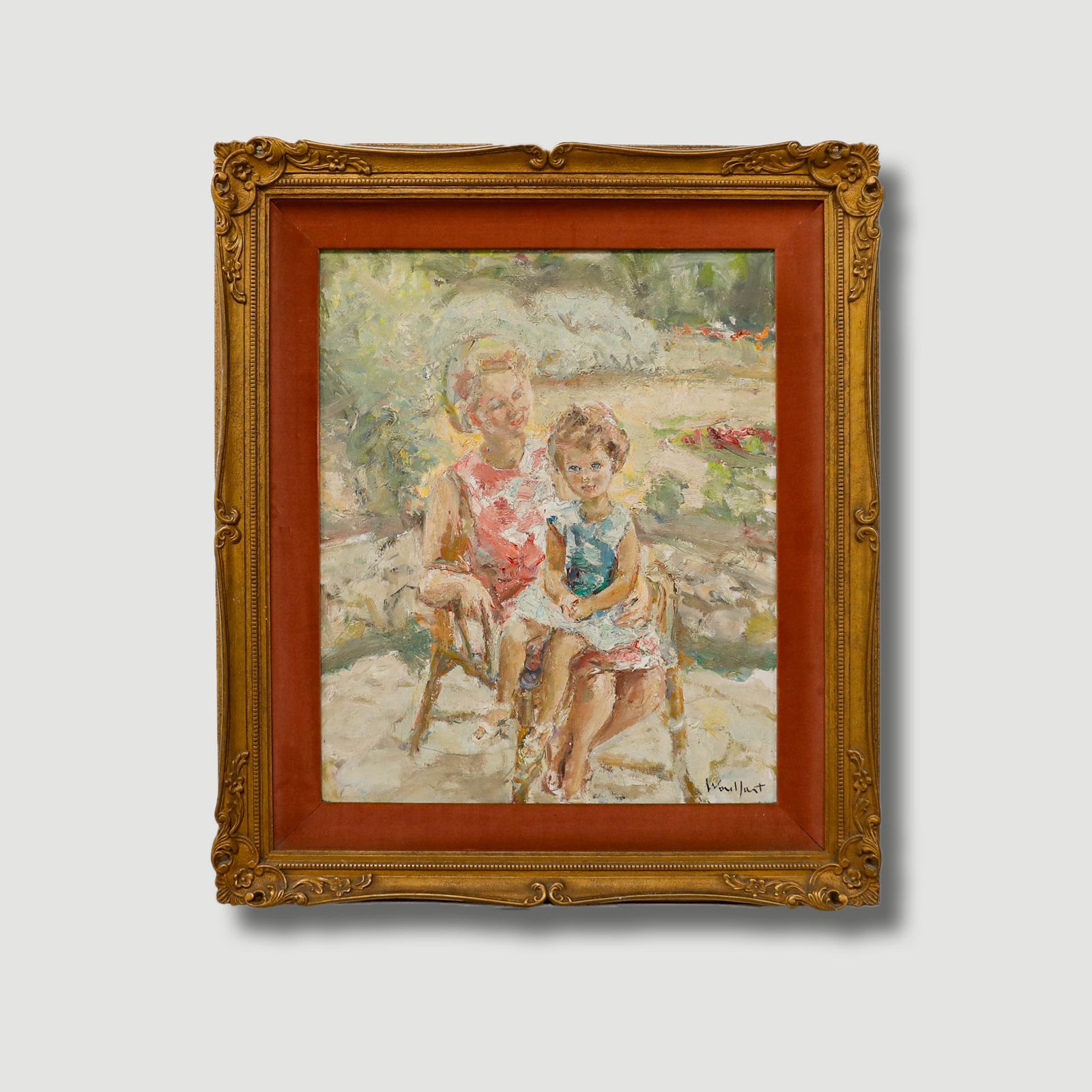 Marius Woulfart (1905 1991) Framed Oil, Portrait Of A Mother & Child photo vintage