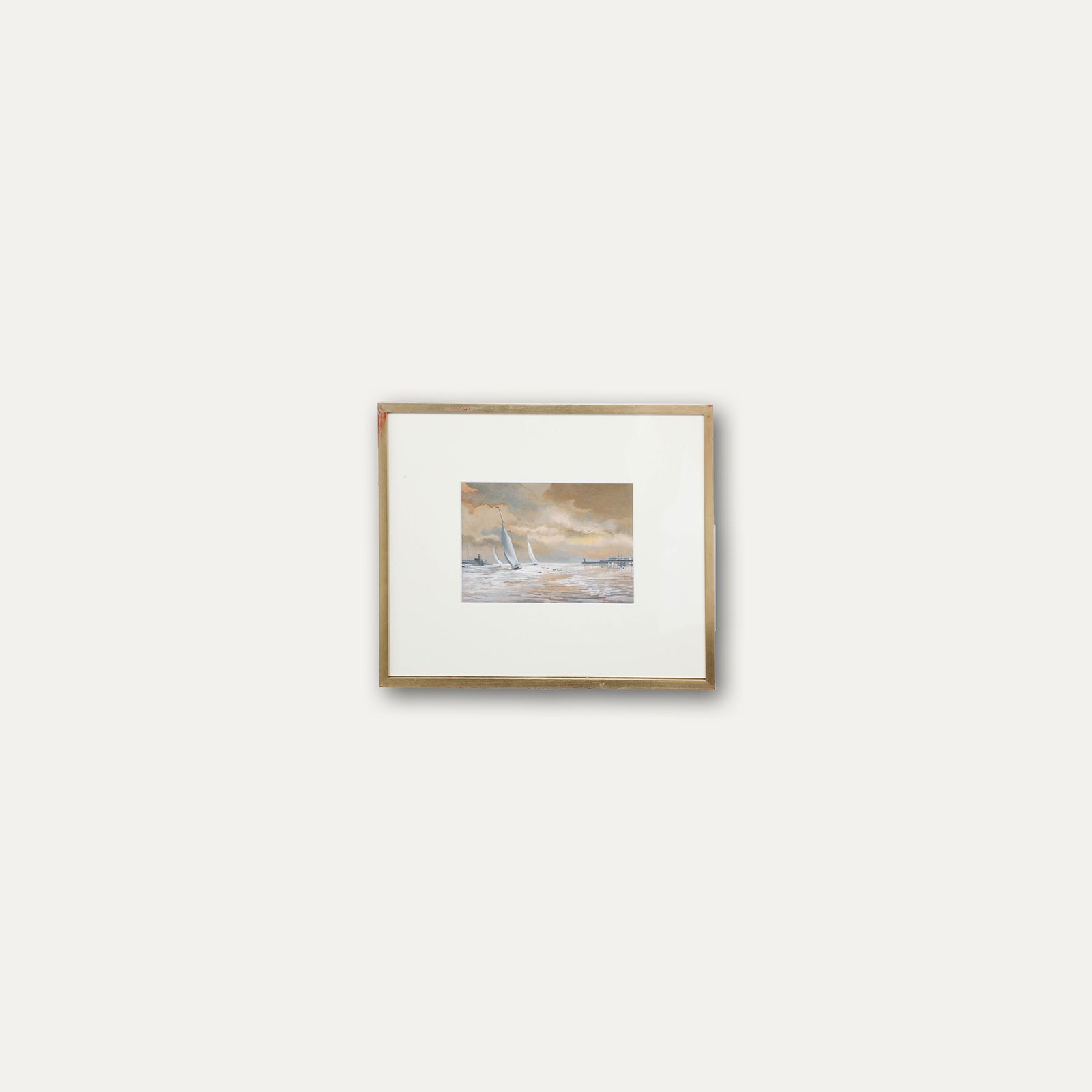 Framed Mid 20th Century Watercolour White Sailing Boats photo 121.0