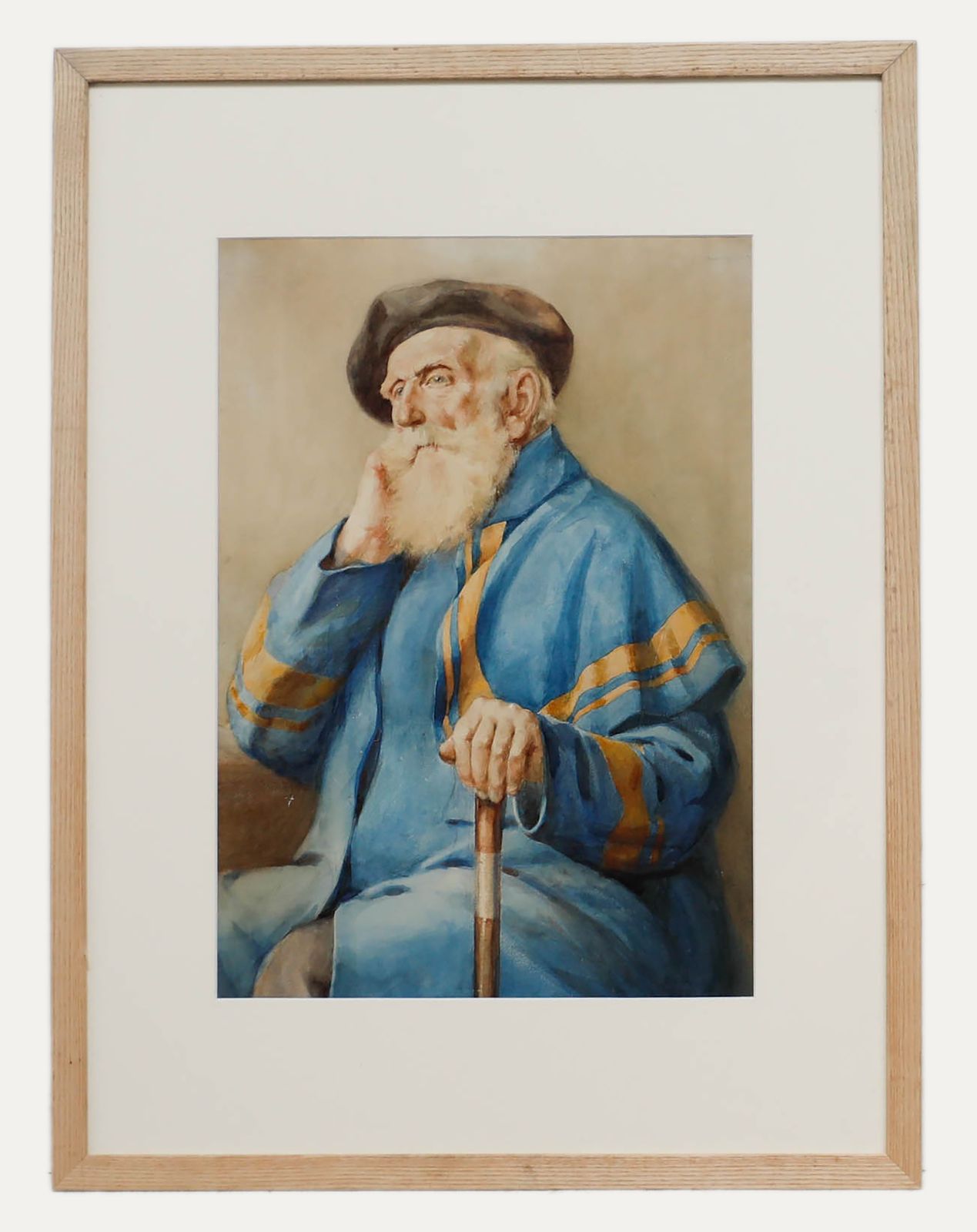 Continental School  19th Century Watercolour Old Man With A Beret