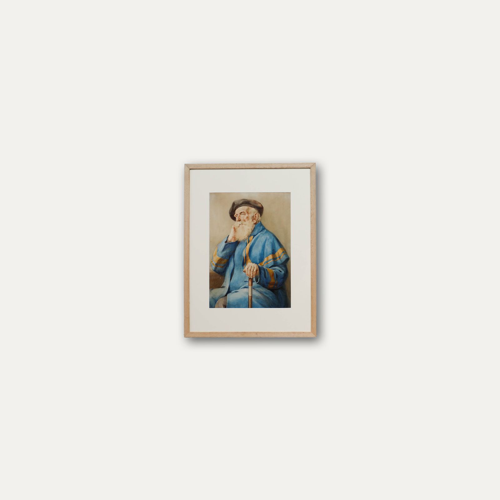 Continental School  19th Century Watercolour Old Man With A Beret photo vinterior