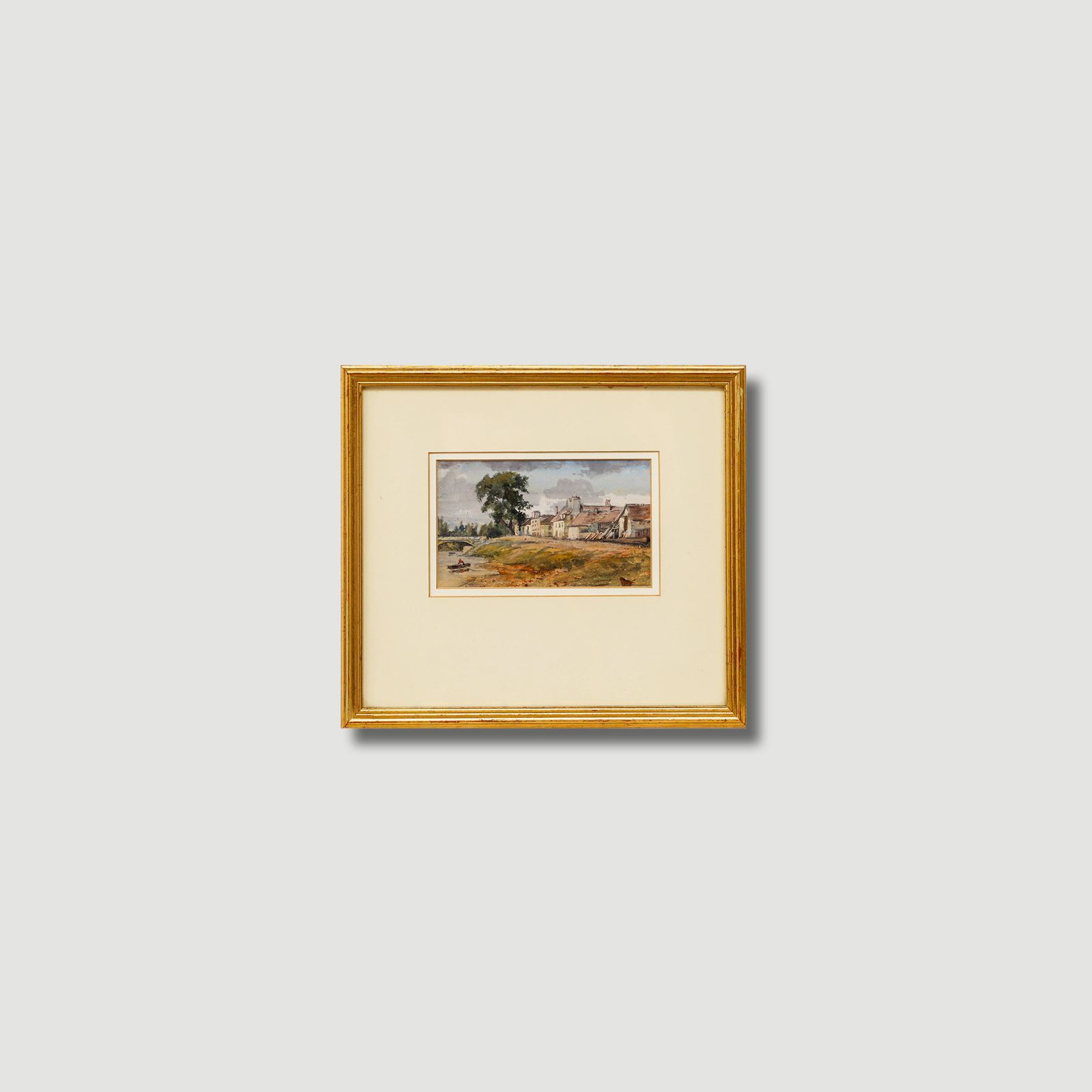 Early 20th Century Watercolour River By The French Village photo vinterior