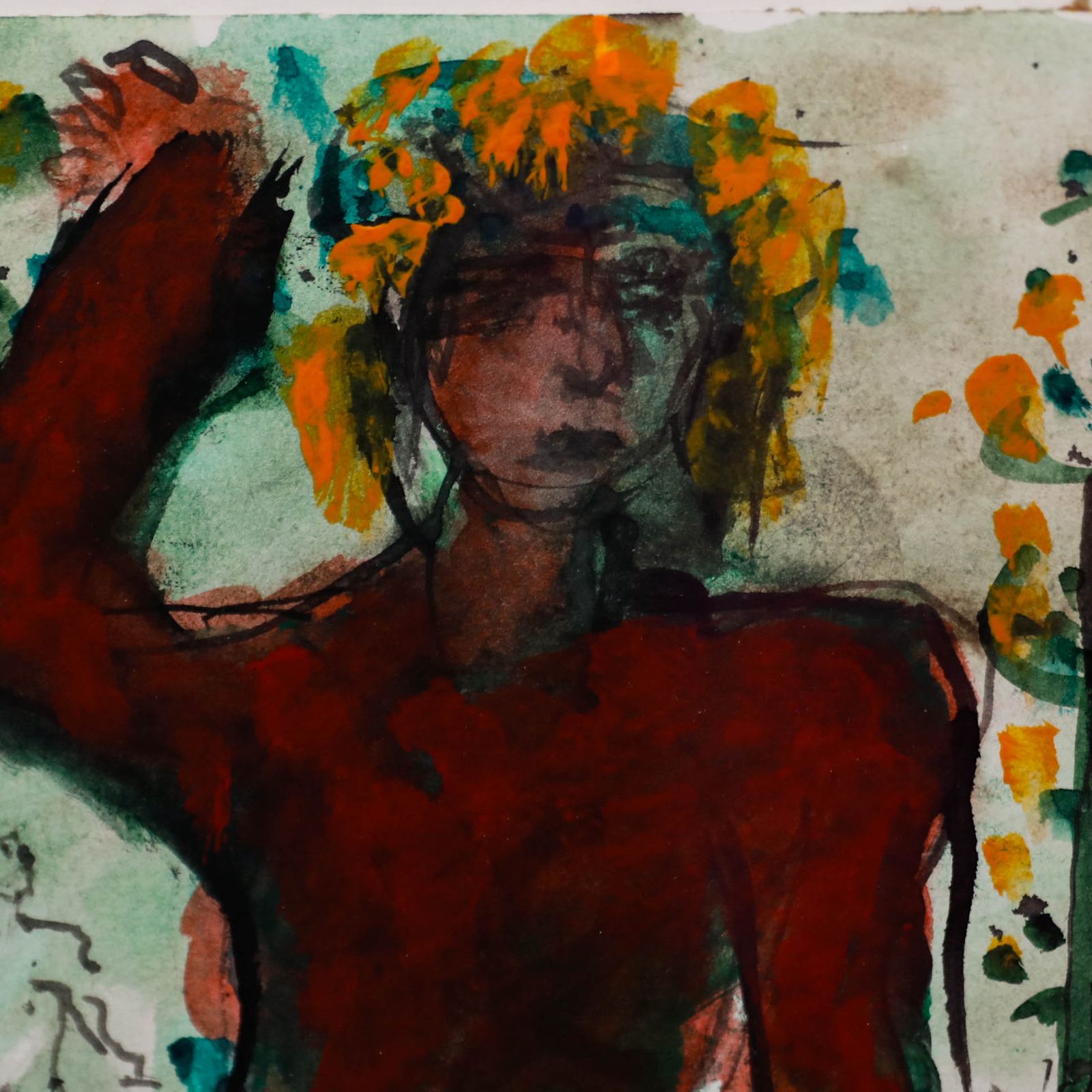 Nan Frankel (1929 2021) 20th Century Watercolour, Flowers In Her Hair photo Art