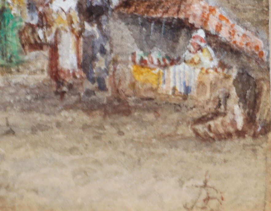 J.B Framed 19th Century Watercolour, A Busy Street In Belgium photo vinterior