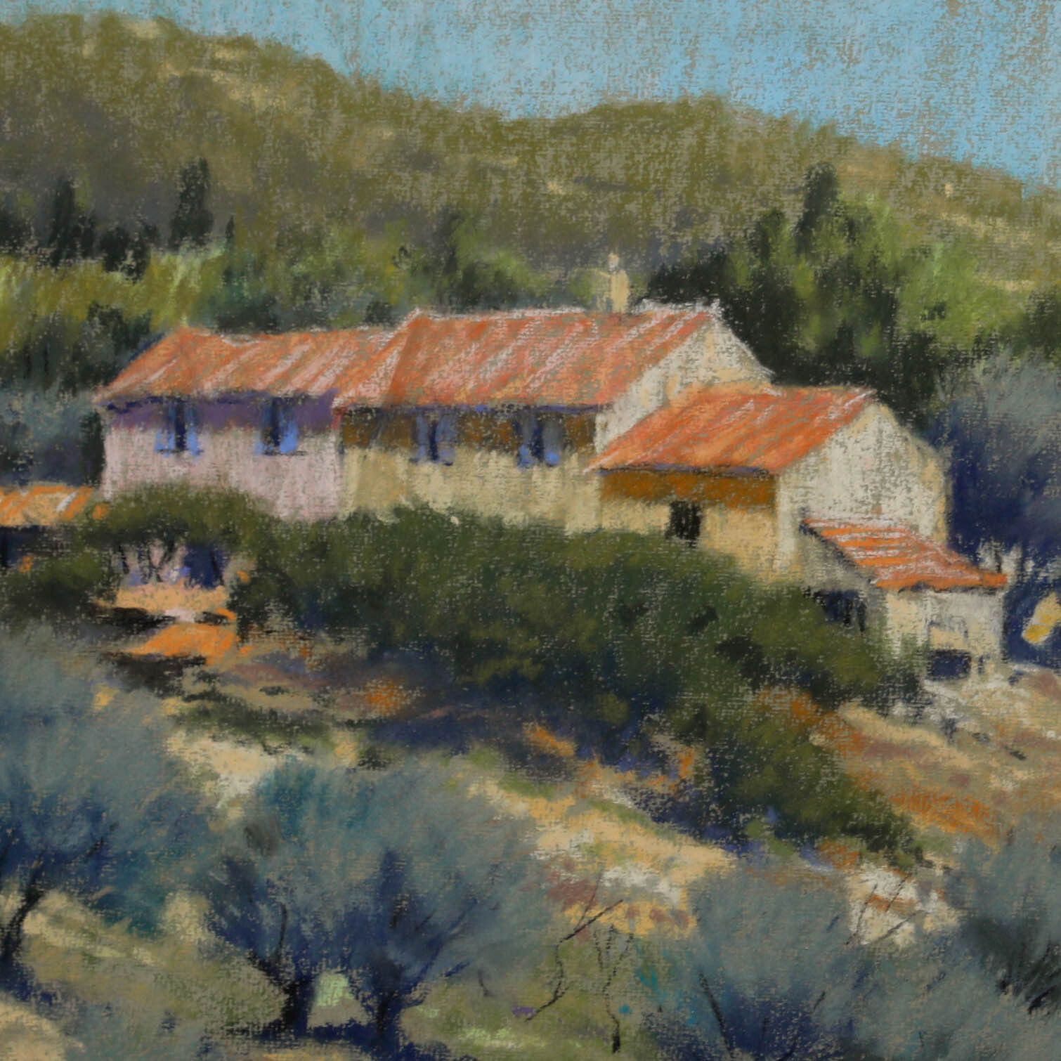 Harry Riley Ri Framed Mid 20th Century Pastel, A Farm Near Bandol photo Art