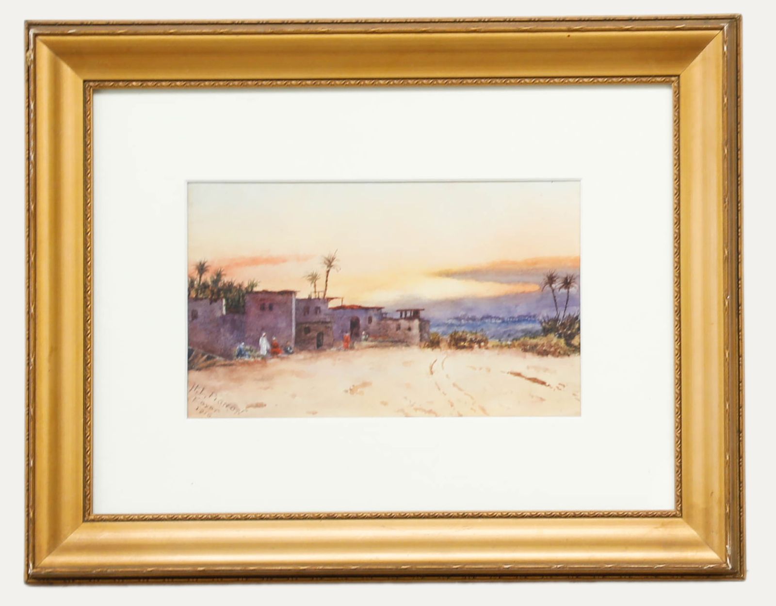 H. L. Pignon Framed Early 20th Century Watercolour, Egyptian Village At Sunset