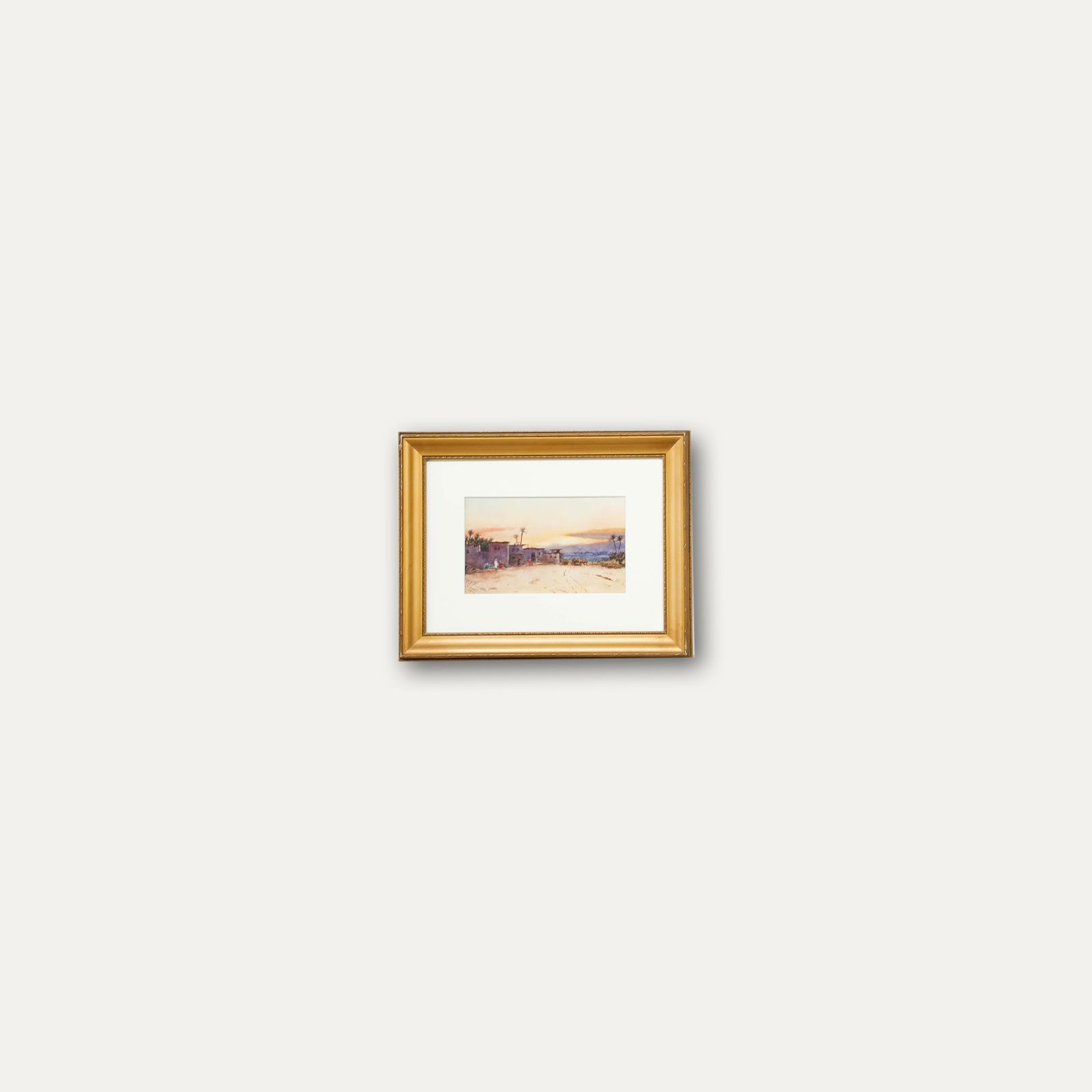 H. L. Pignon Framed Early 20th Century Watercolour, Egyptian Village At Sunset photo buy