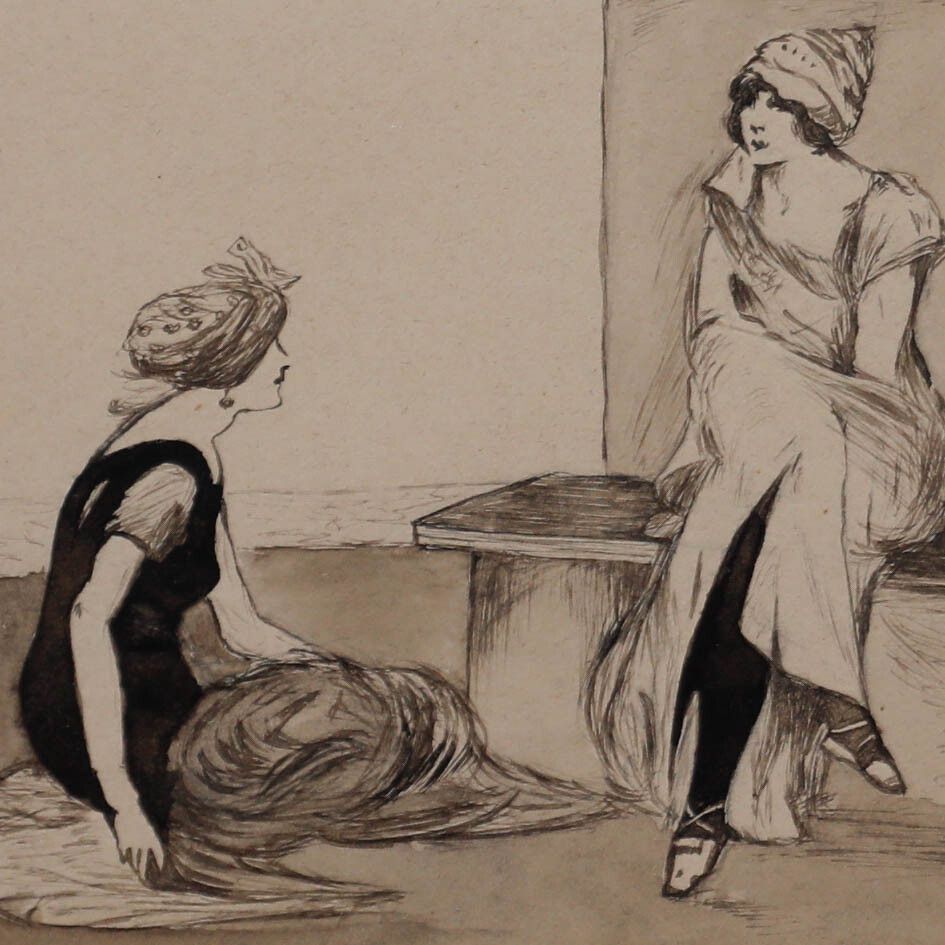 Frank N.  Early 20th Century India Ink, The Bathing Belles photo Art