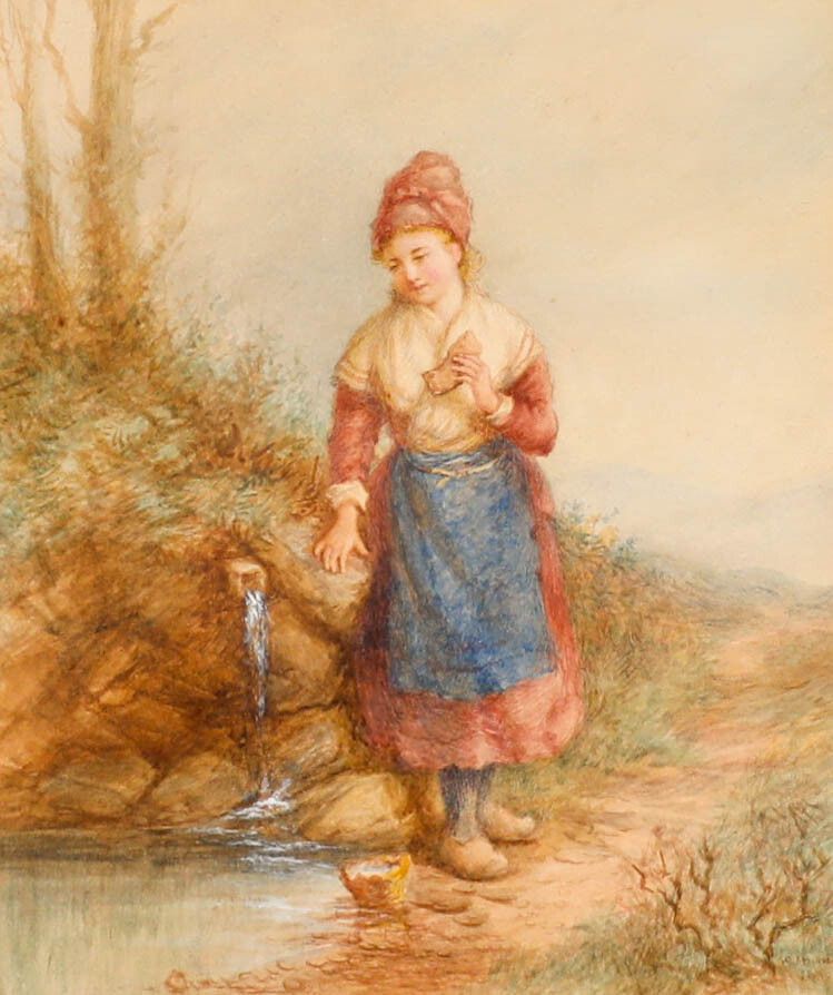 Edith Hume (1843 1906) 1870 Watercolour, Fisherwoman Collecting Water photo furniture