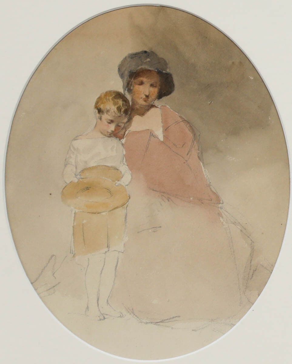 Attrib. William Clarkson Stanfield (1793 1867) Watercolour, Mother & Child photo furniture