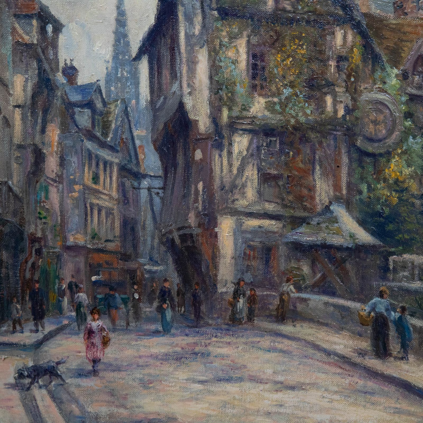 19th Century Oil La Rue Saint Rouen photo Art