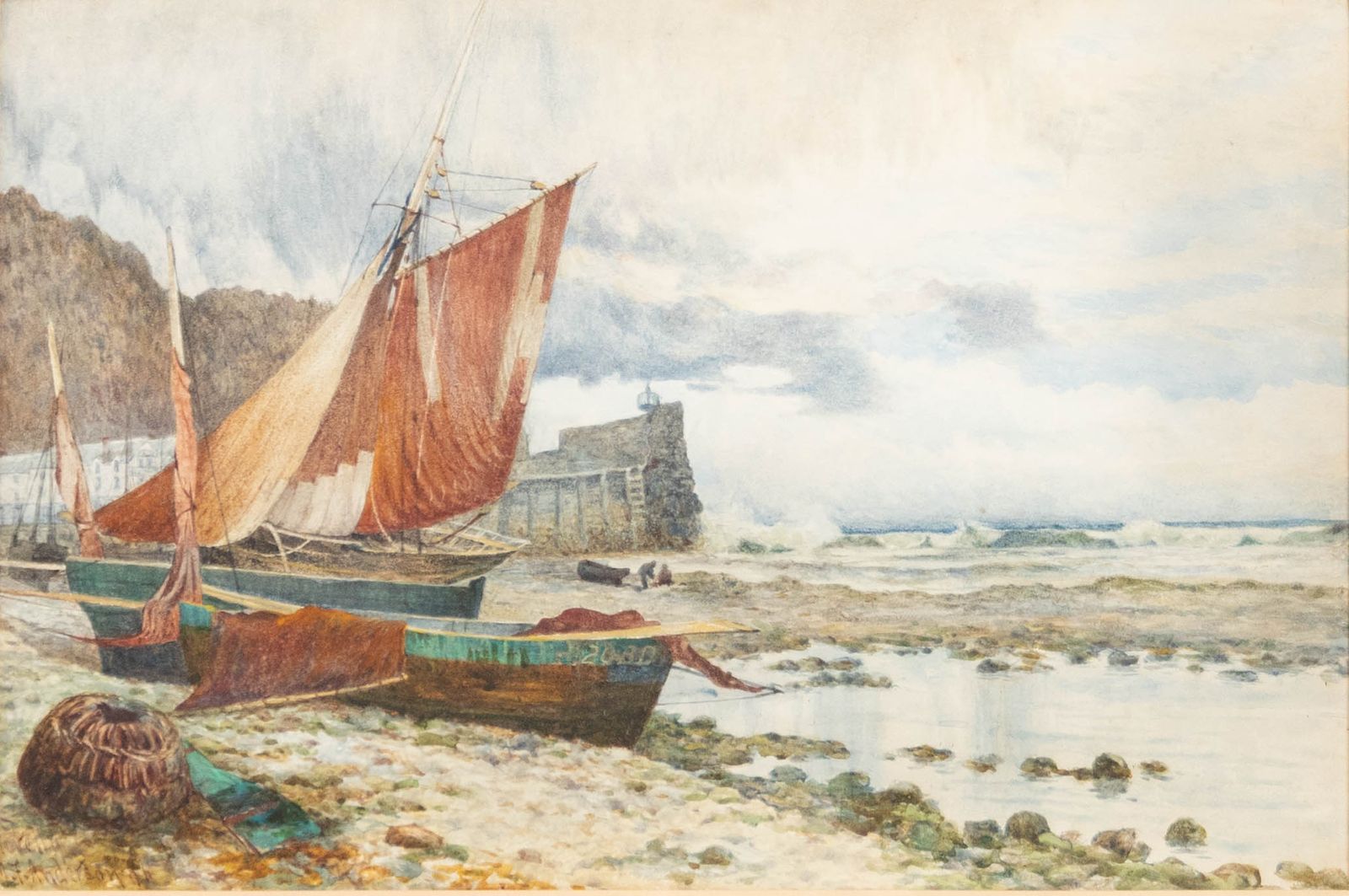 J. F. Anderson 1891 Watercolour, End Of The Fishing Date photo furniture