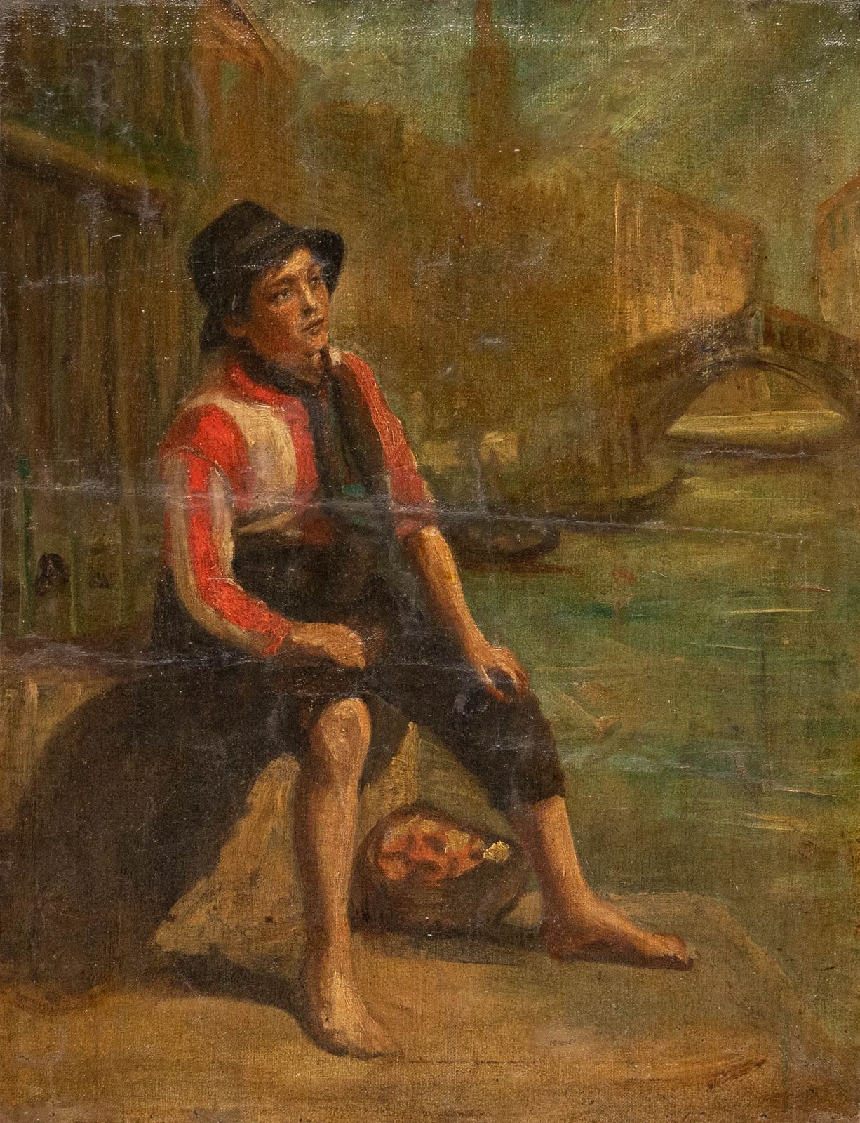 Early 20th Century Oil Venetian Boy photo furniture