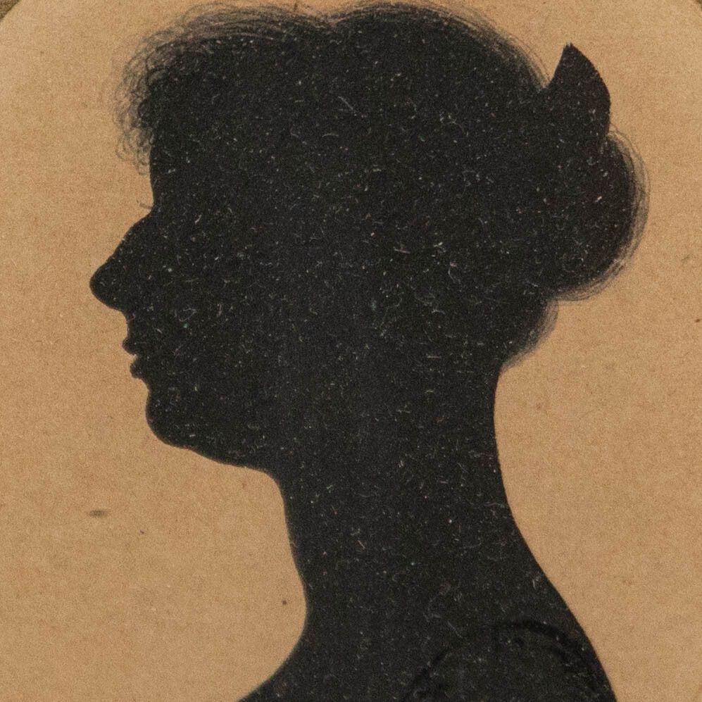 Miniature 19th Century India Ink Silhouette Victorian Lady In Profile photo Art