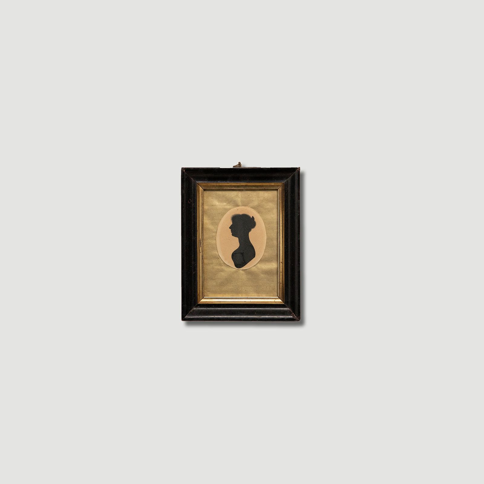 Miniature 19th Century India Ink Silhouette Victorian Lady In Profile photo vinterior