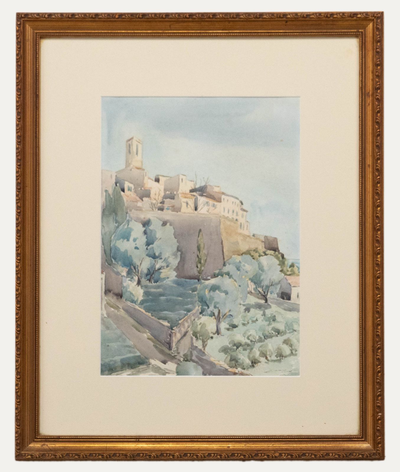 Framed 20th Century Watercolour French Walled Town