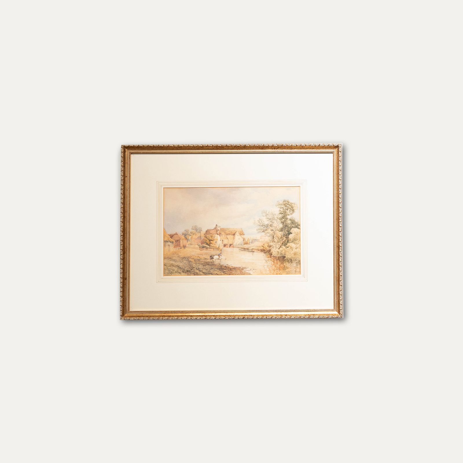 W. S. S.  19th Century Watercolour, Farm By The Stream photo vinterior