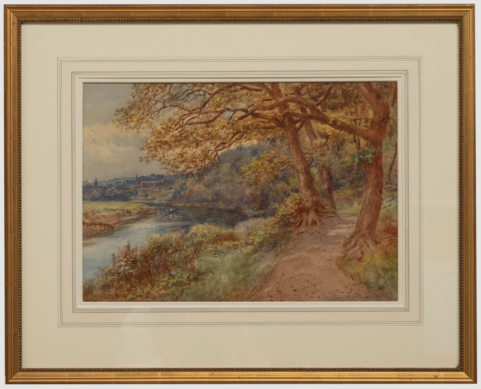 James Brown Framed Early 20th Century Watercolour, Rowing On The River Wear