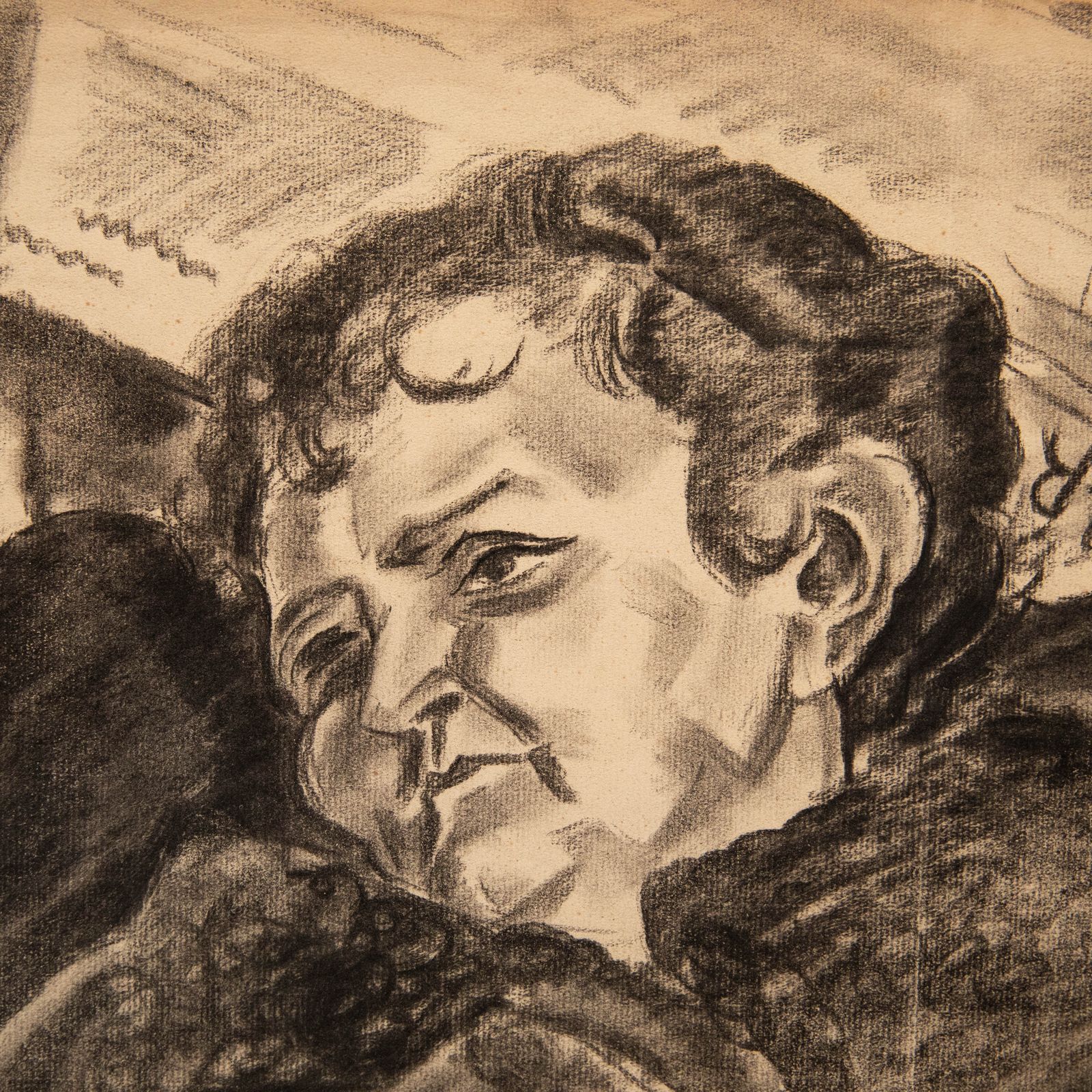 Georges Pacouil (1903 1996) Charcoal Drawing, Lady In The Winter Coat photo for sale