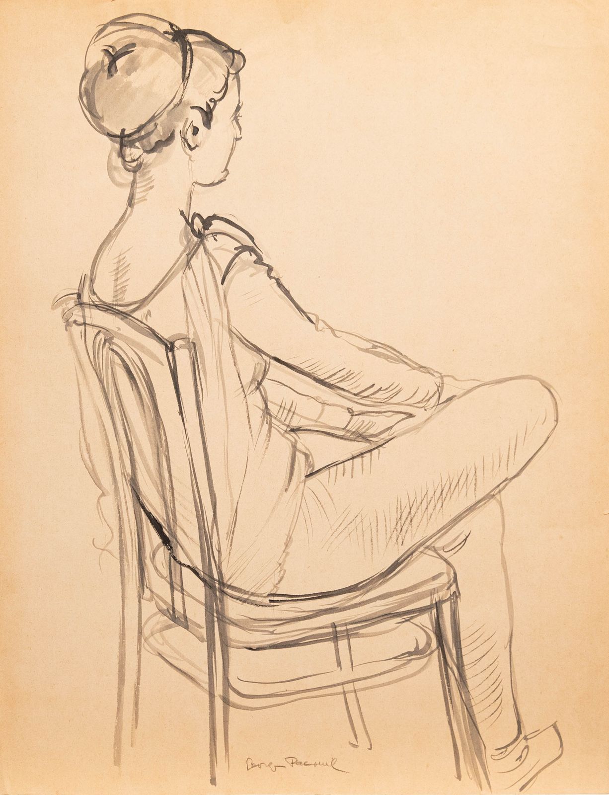 Georges Pacouil (1903 1996) Mid 20th Century India Ink, Seated Model