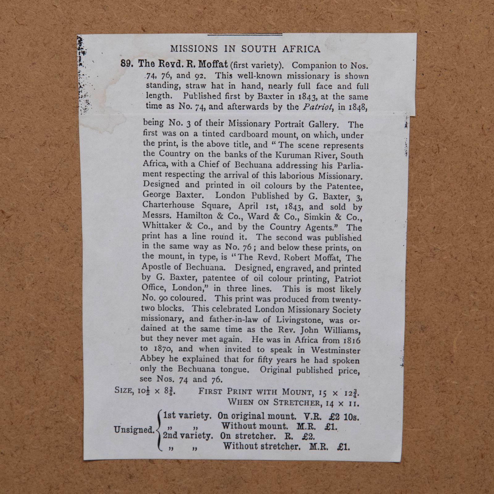 19th Century Baxter Method Print Revd. R. Moffat Missions In South Africa photo Art