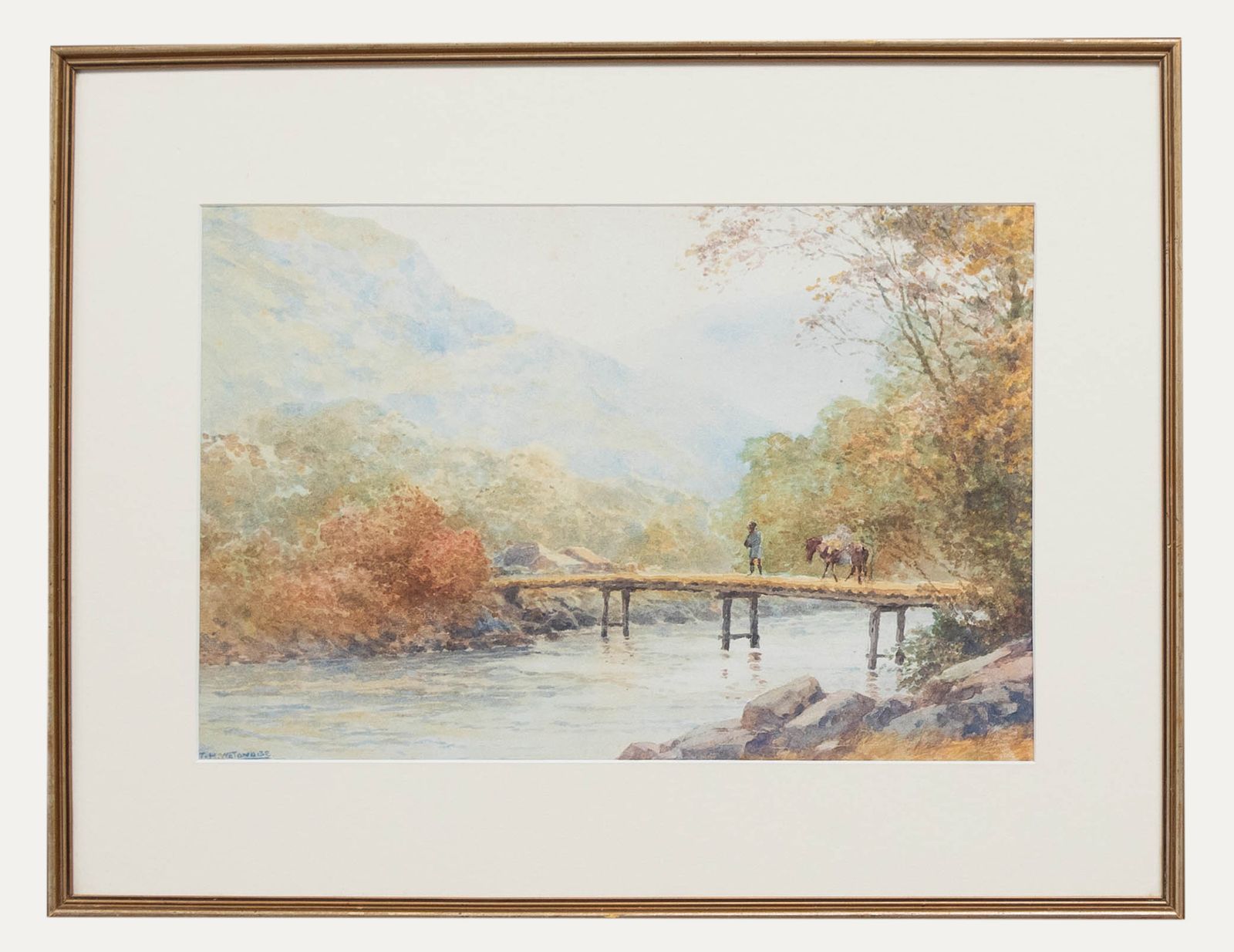 T. H. Watanabe Early 20th Century Watercolour, River Crossing Near Chucheng