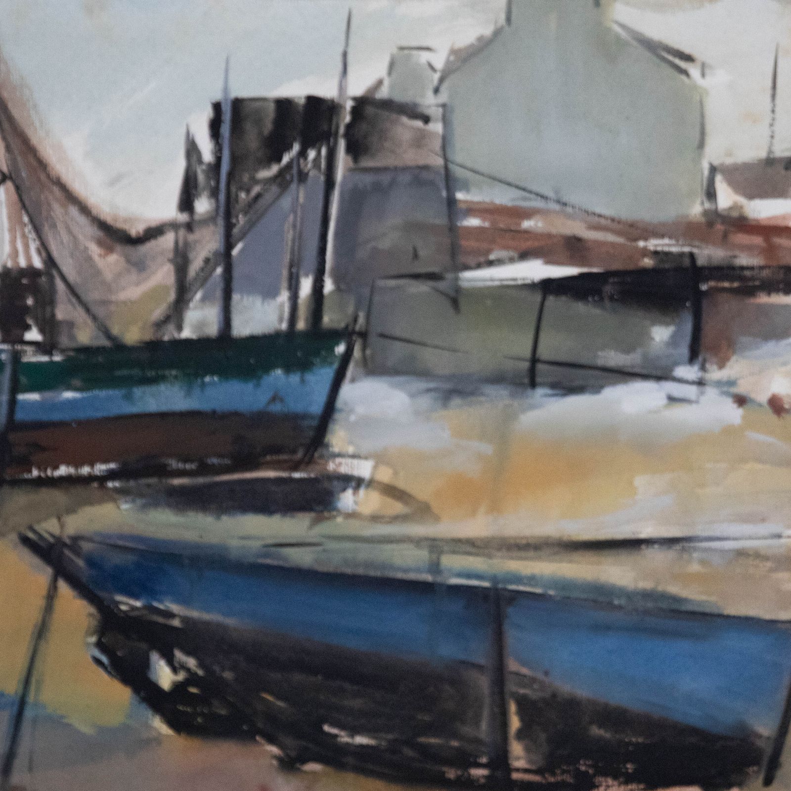 Framed 20th Century Watercolour Fishing Boats In A Harbour photo Art