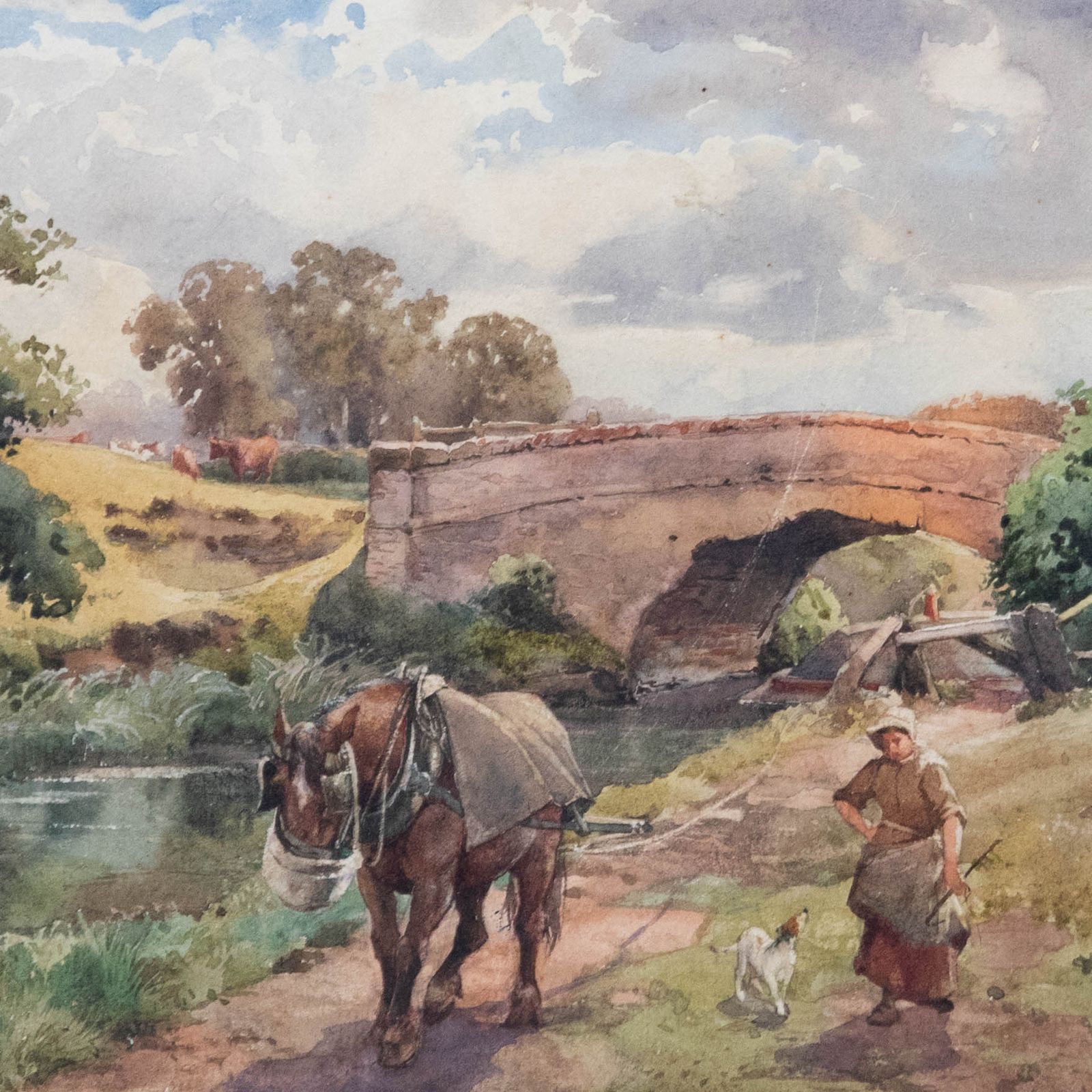 G. Grolly  Early 20th Century Watercolour, Horse On The River Bank photo Art