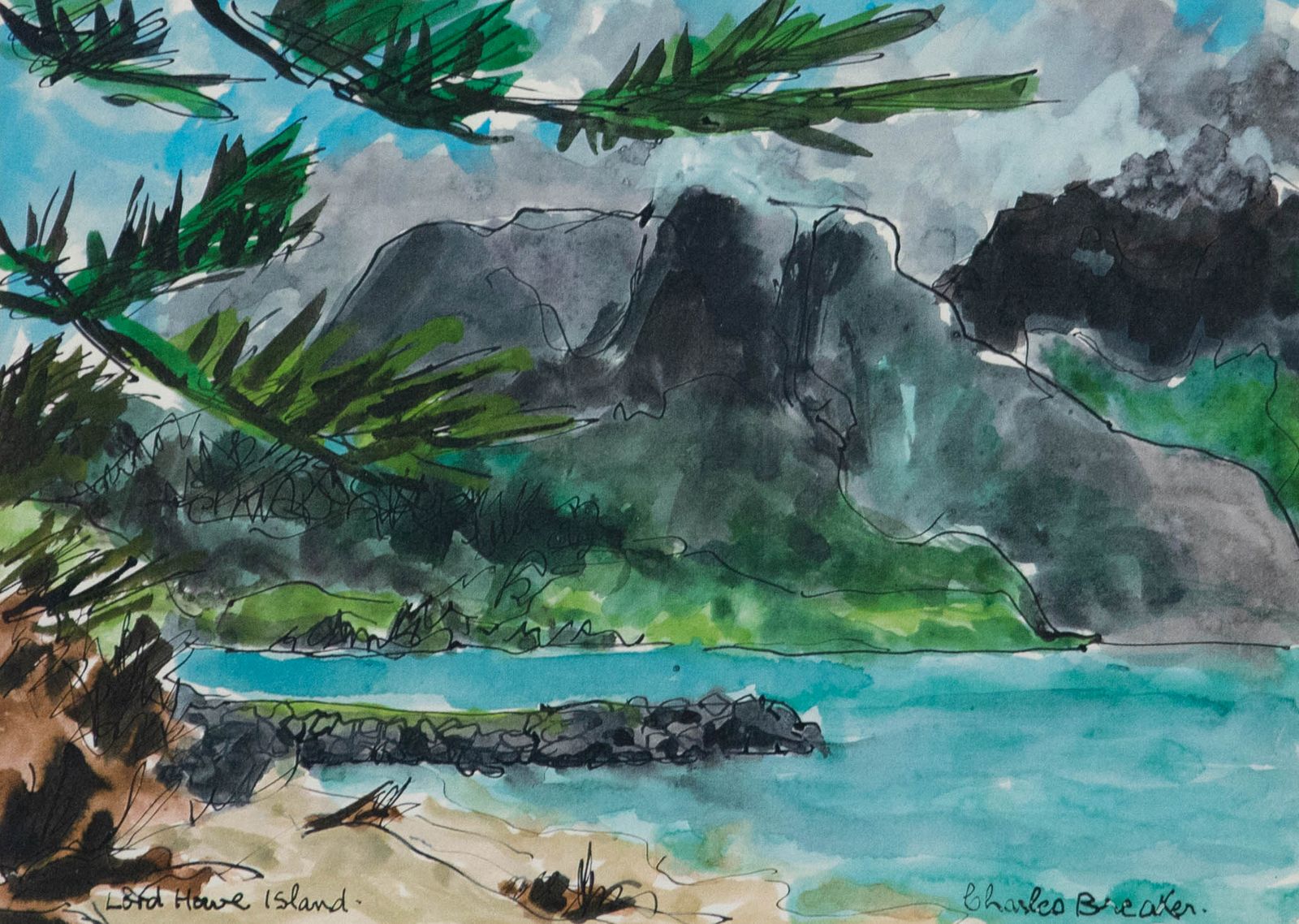 Charles Breaker (1906 1985)  Mid 20th Century Watercolour, Lord Howe Island photo furniture