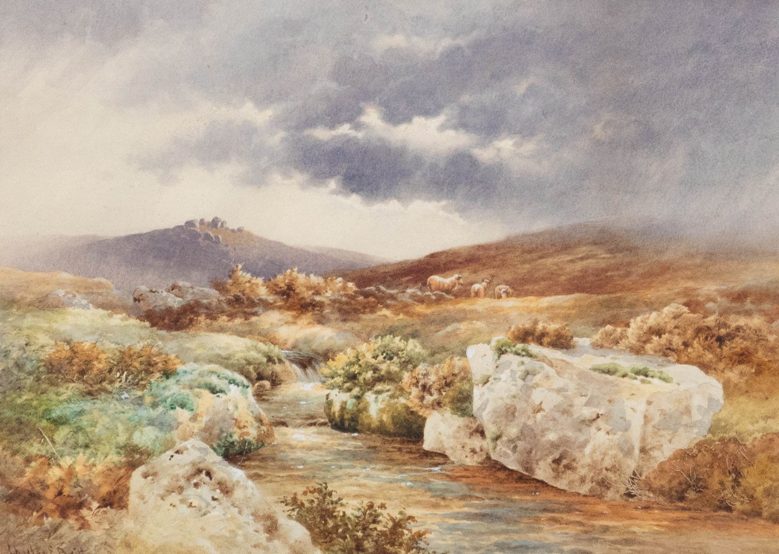 Charles Edward Brittan (1870 1949) Framed Watercolour, Moorland With Sheep photo furniture