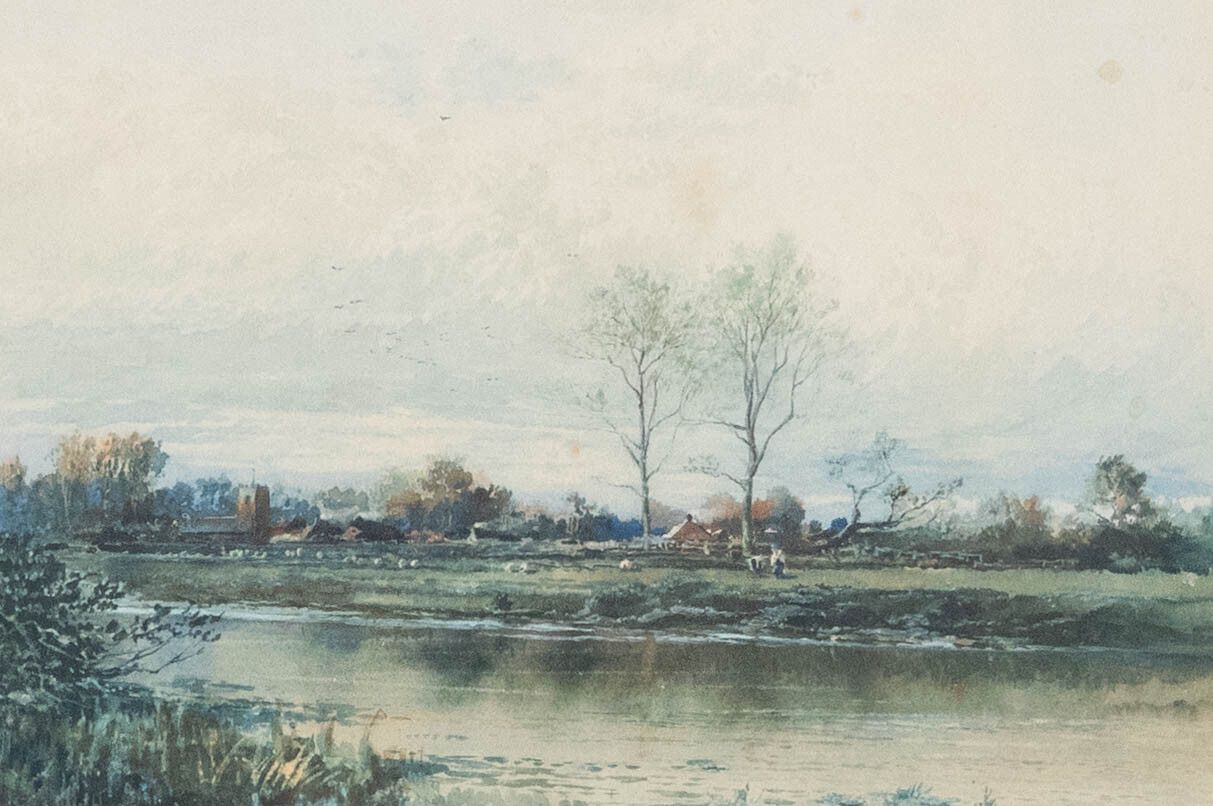 Albert Pollitt (1856 1926) Framed Watercolour, Rural Village On The River photo furniture