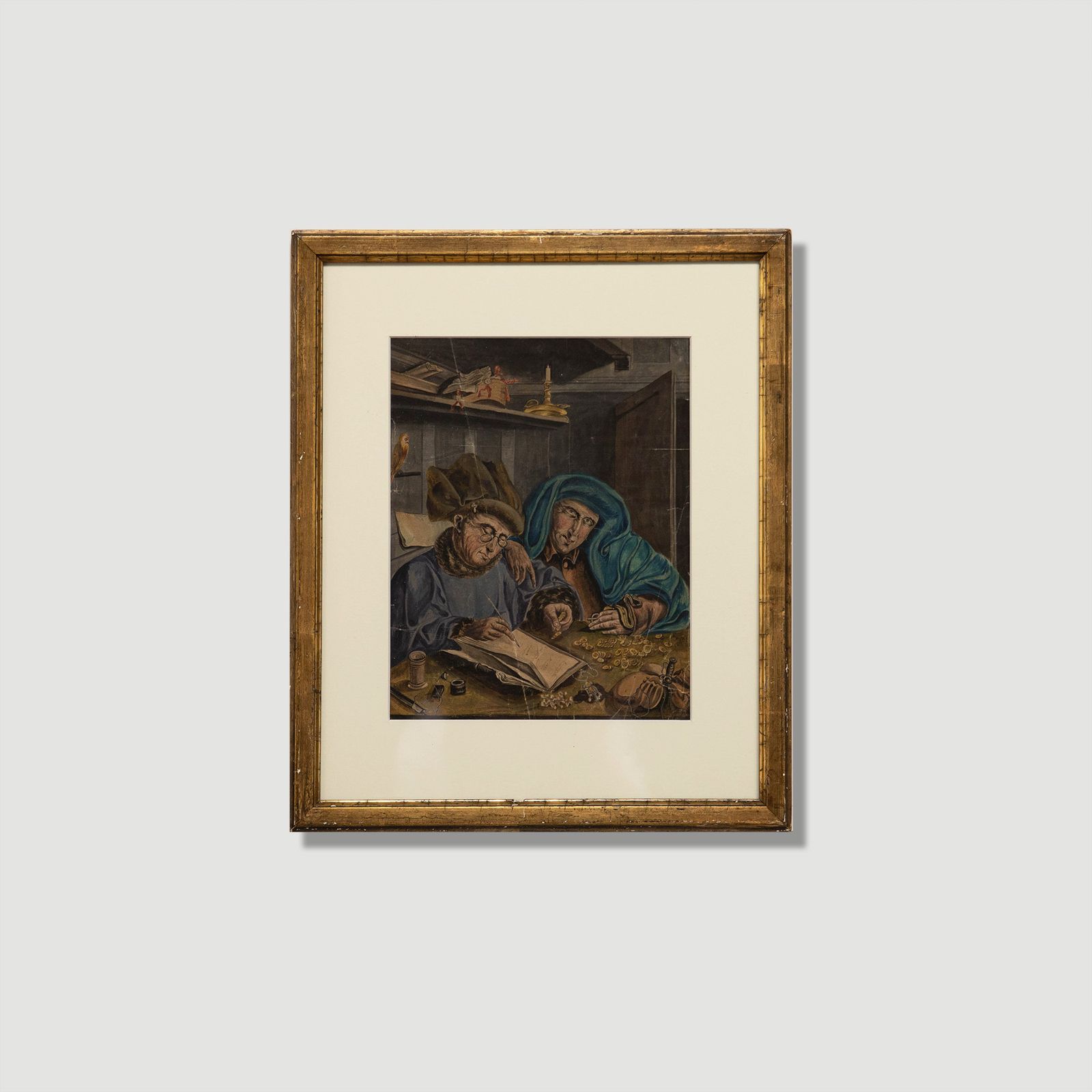 Mid 19th Century Watercolour The Money Counter photo vinterior
