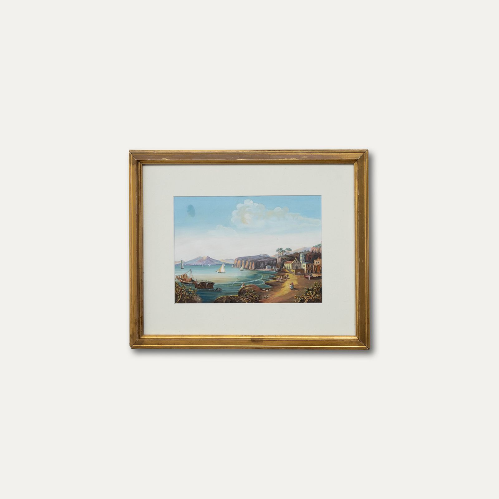 Late 19th Century Gouache Fishermen On A Mediterranean Shore photo vinterior