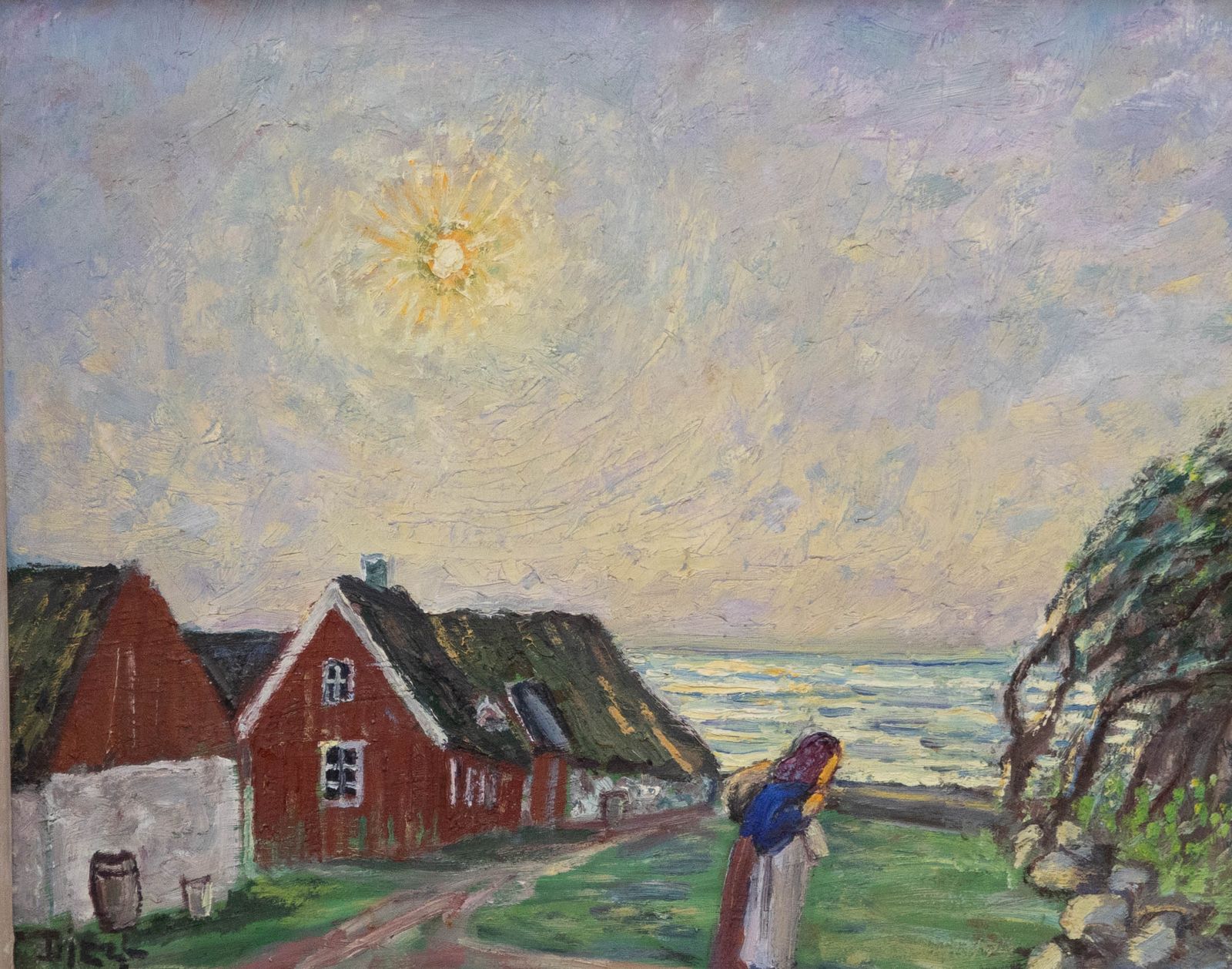 Otto Djerf (1868 1954) Mid 20th Century Oil, Sunshine Over Coastal Village photo furniture