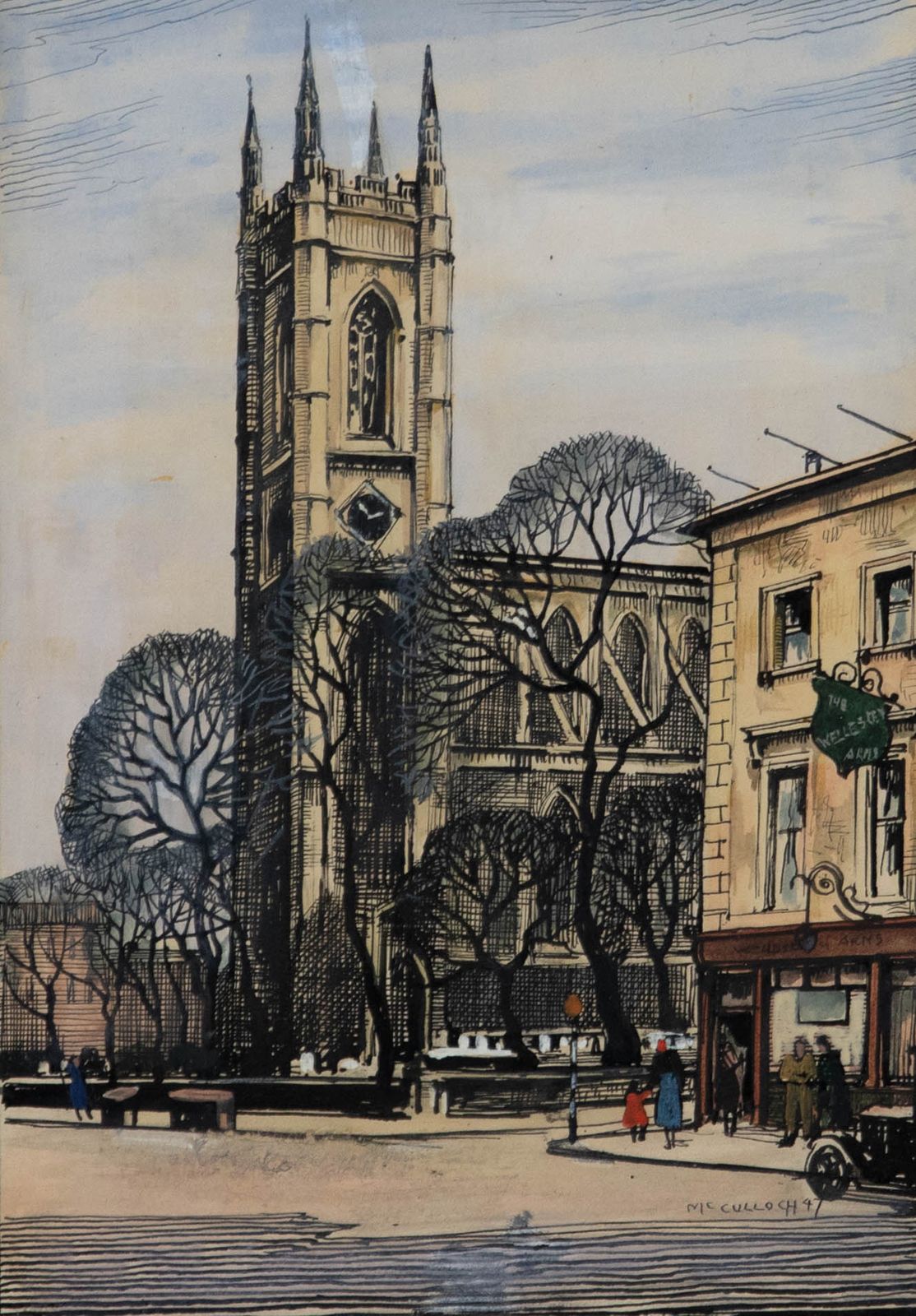 Joseph R. Radcliffe Macculloch (1893 1961) Watercolour, St Luke's, Chelsea photo furniture