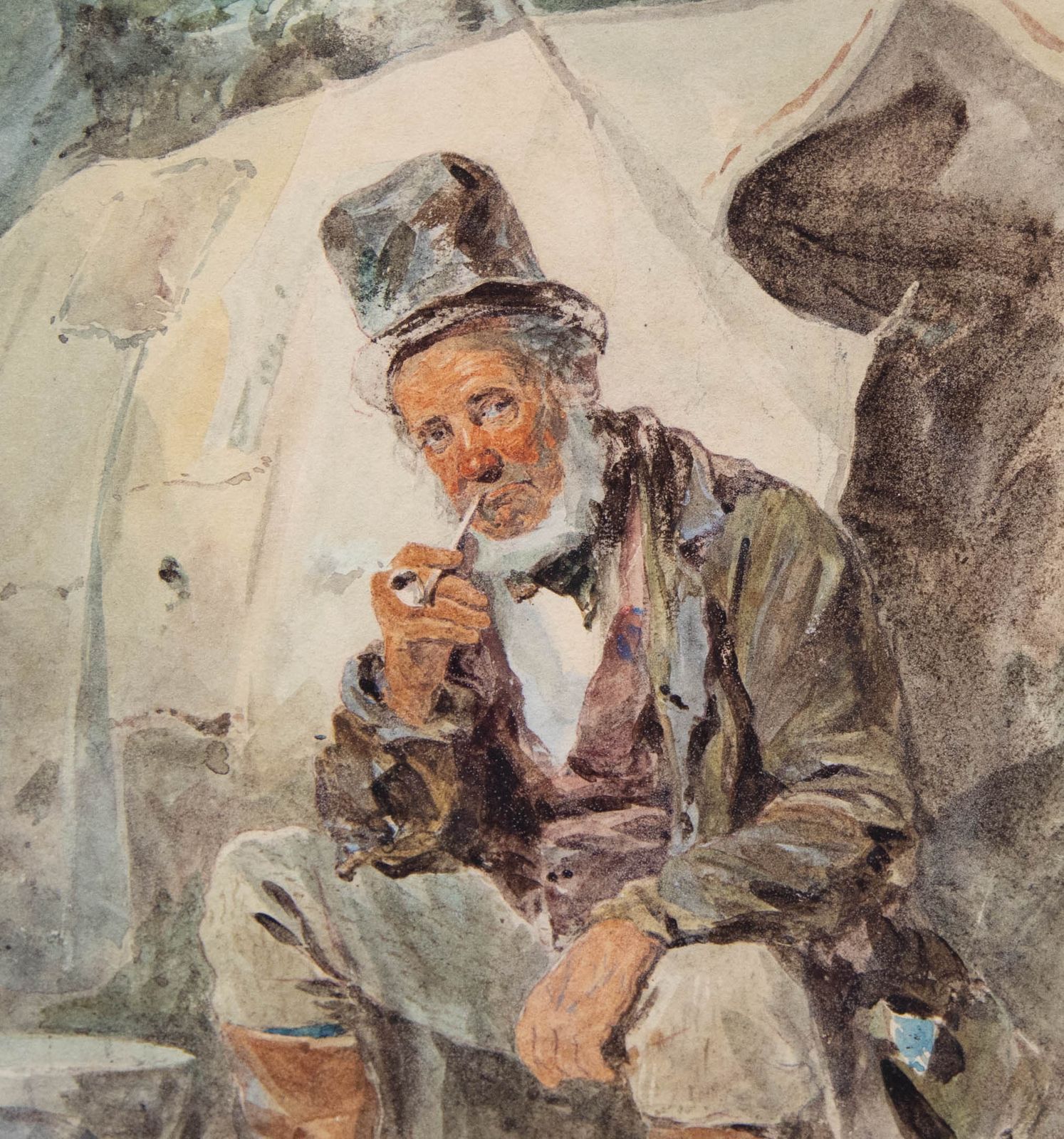 Joseph H. Barnes (Fl.1867 1887)  Framed Watercolour, A Wayfarer Smoking His Pipe photo Art