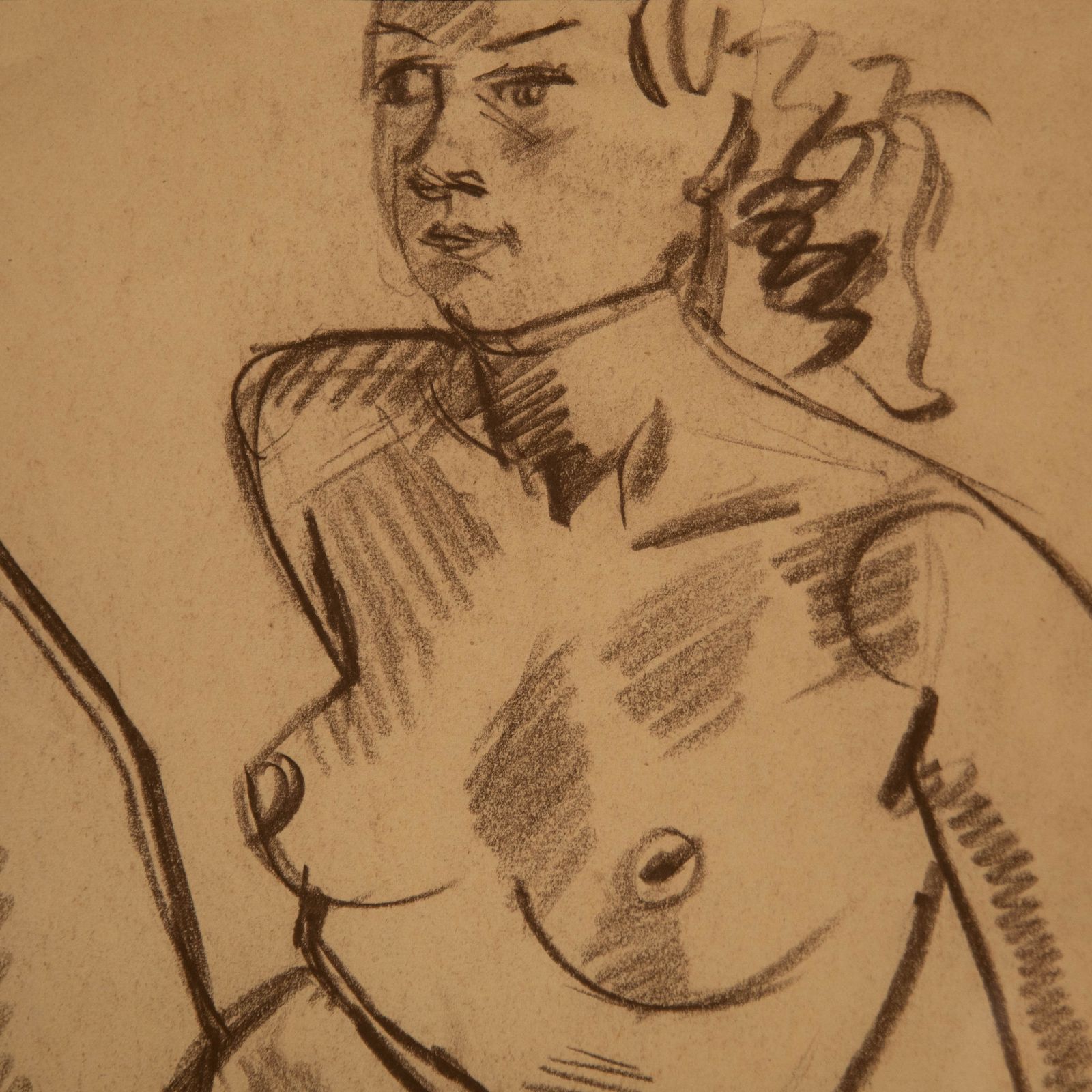 Georges Pacouil (1903 1996) Mid 20th Century Charcoal Drawing, Poised Nude photo Art