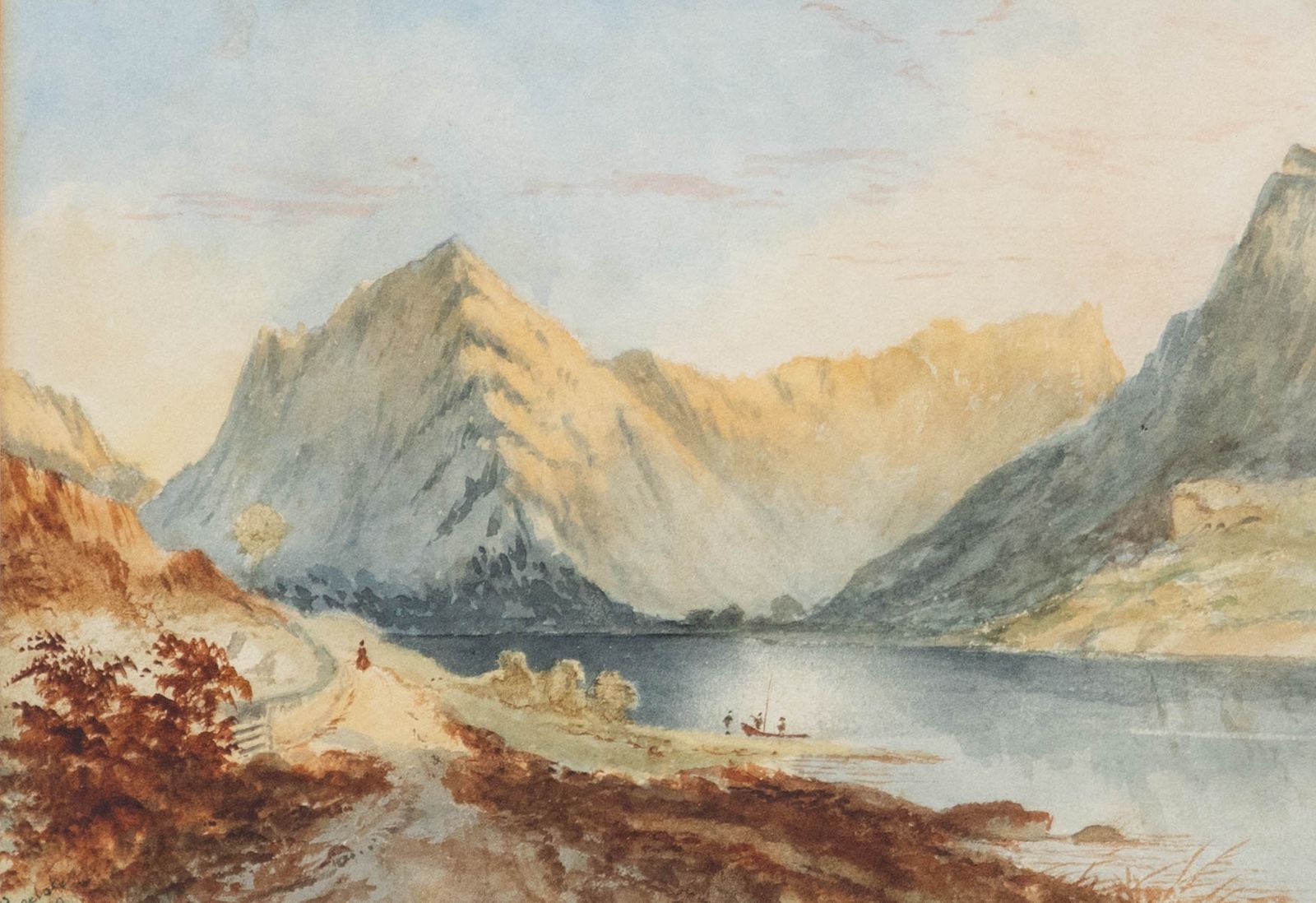 Framed Late 19th Century Watercolour Figures In A Mountainous Landscape photo furniture