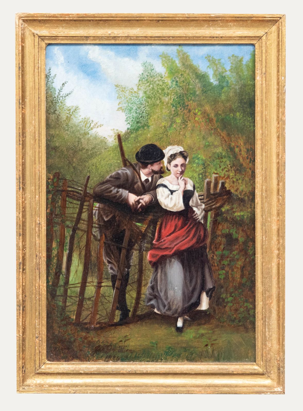 Italian School  1886 Oil Lovers At The Gate