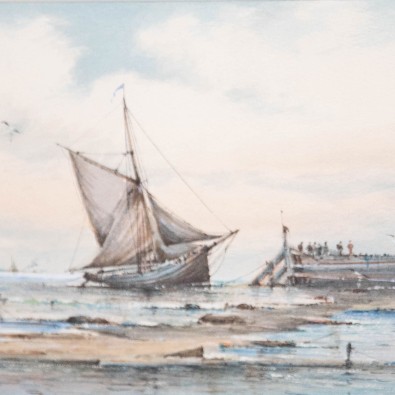 Framed Late 19th Century Watercolour Off Gorleston Pier Head photo Art